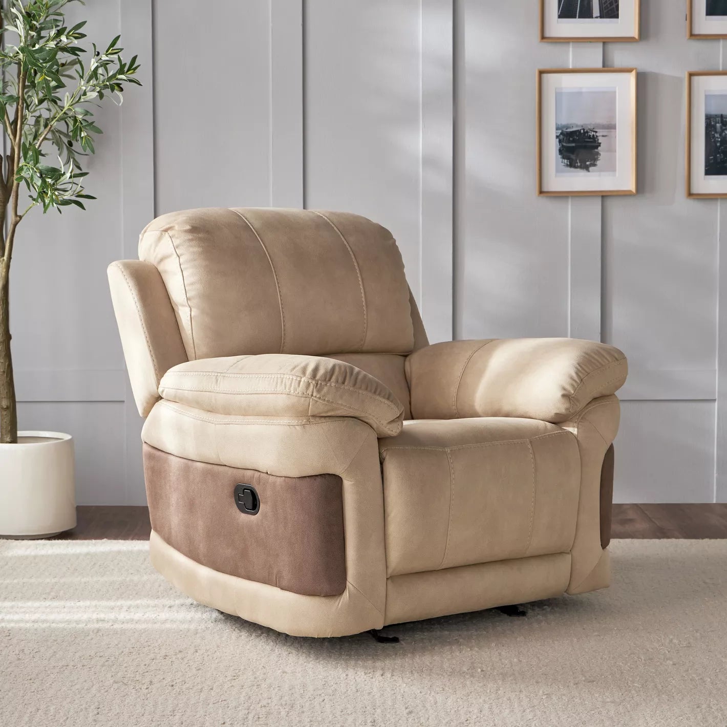 Modern Fabric Rocking Recliner With Adjustable Back And Curved Armrests - COOLBABY