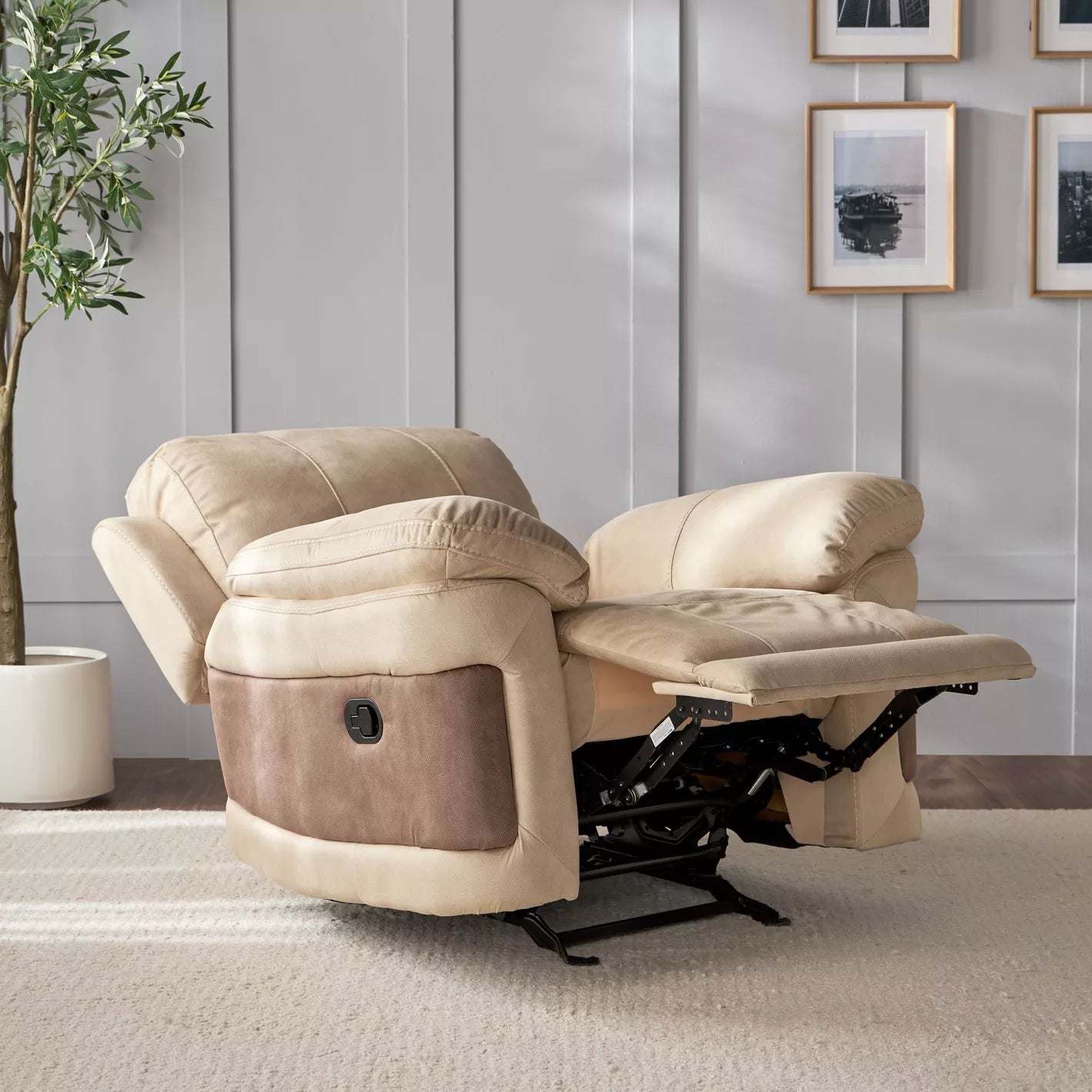 Modern Fabric Rocking Recliner With Adjustable Back And Curved Armrests - COOLBABY