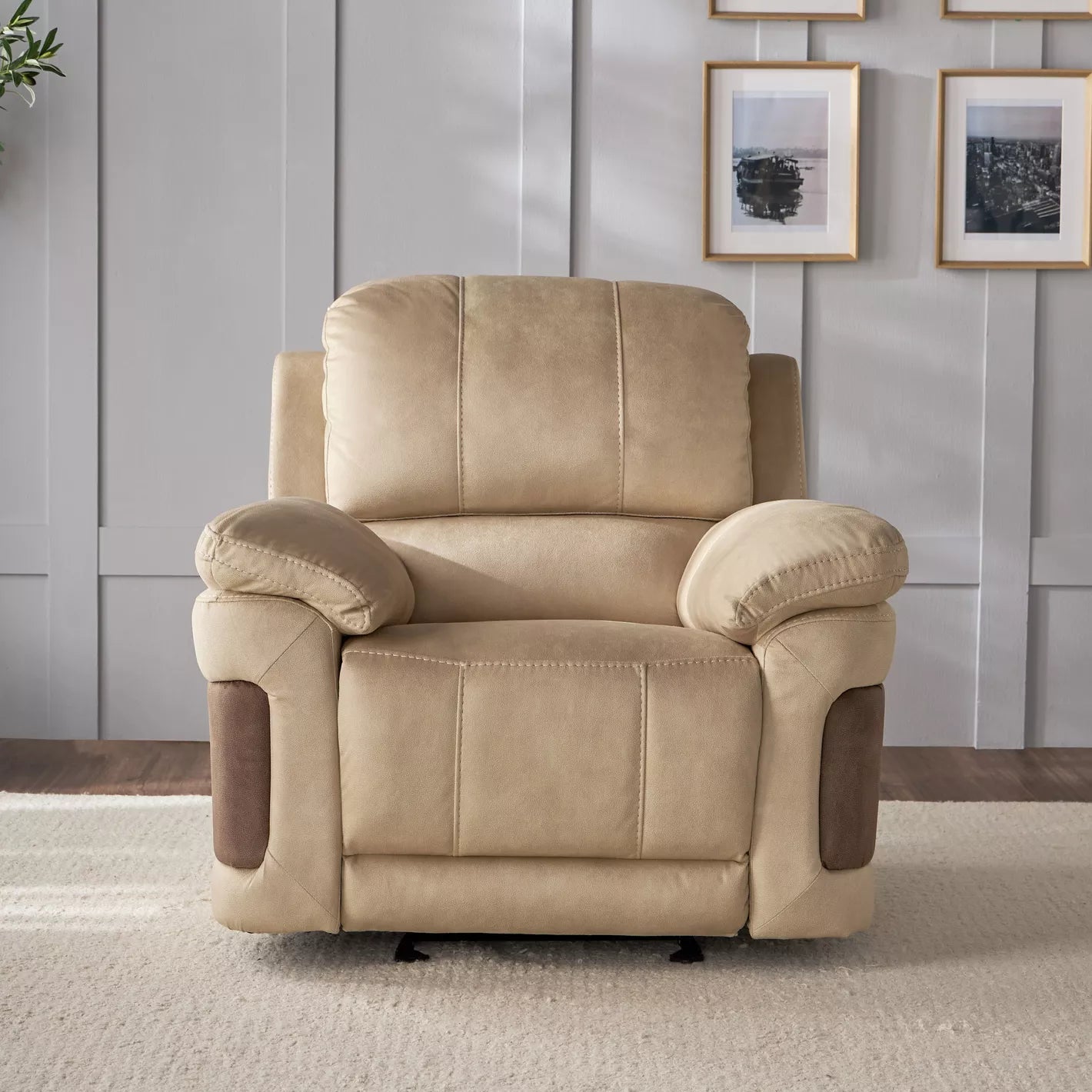 Modern Fabric Rocking Recliner With Adjustable Back And Curved Armrests - COOLBABY