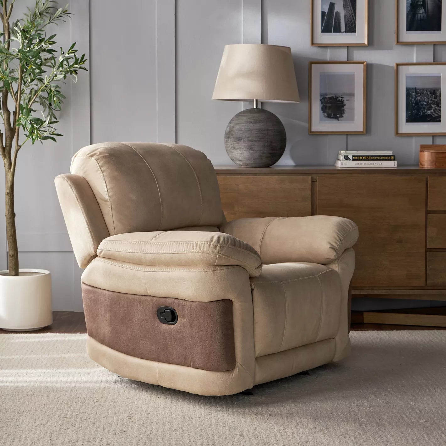 Modern Fabric Rocking Recliner With Adjustable Back And Curved Armrests - COOLBABY