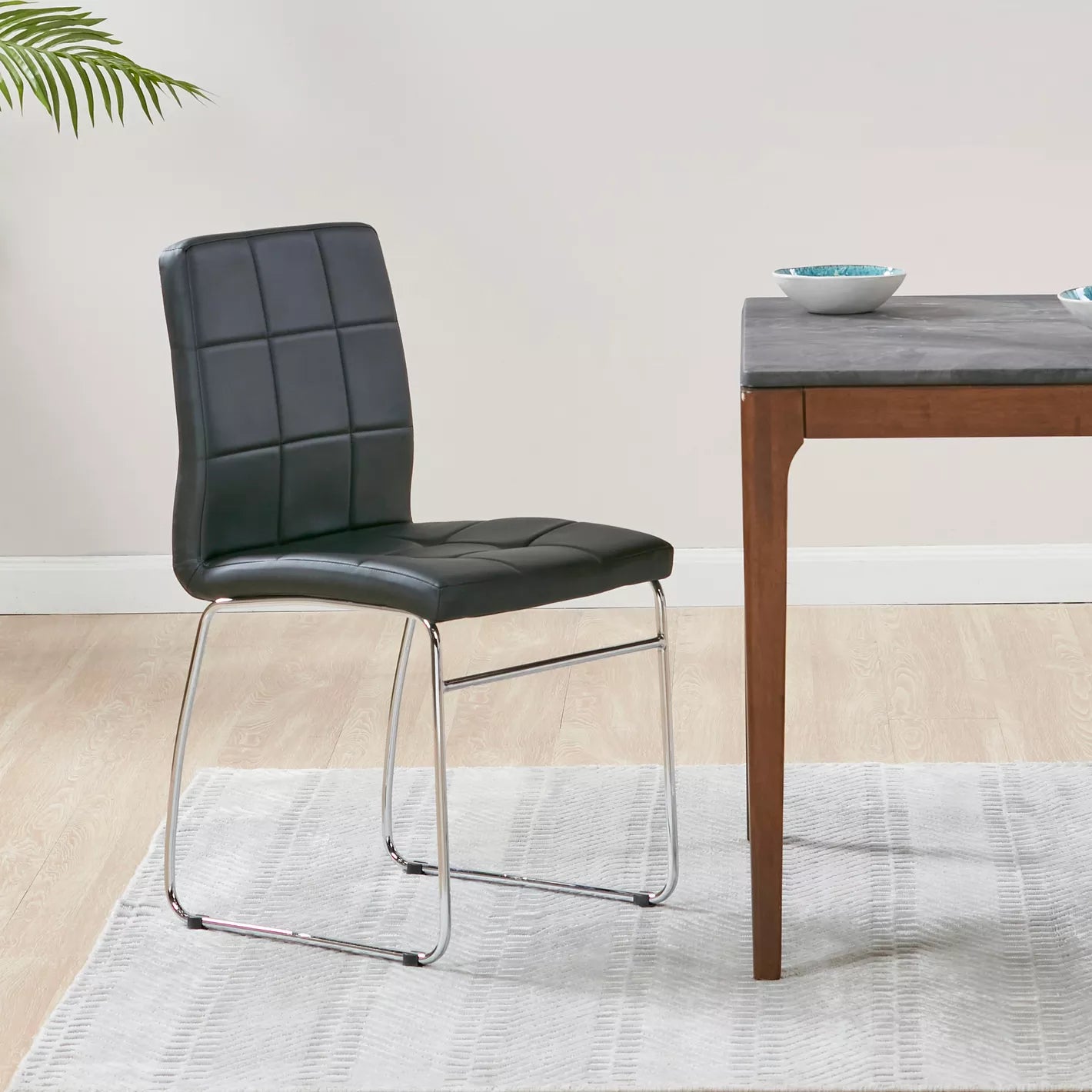 Leather Dining Chair With Metal Legs For Dining Room - Black - COOLBABY