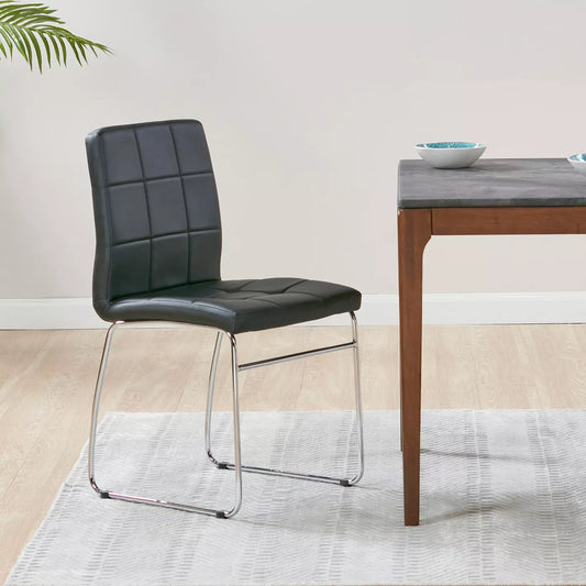 Leather Dining Chair With Metal Legs For Dining Room - Black - COOLBABY