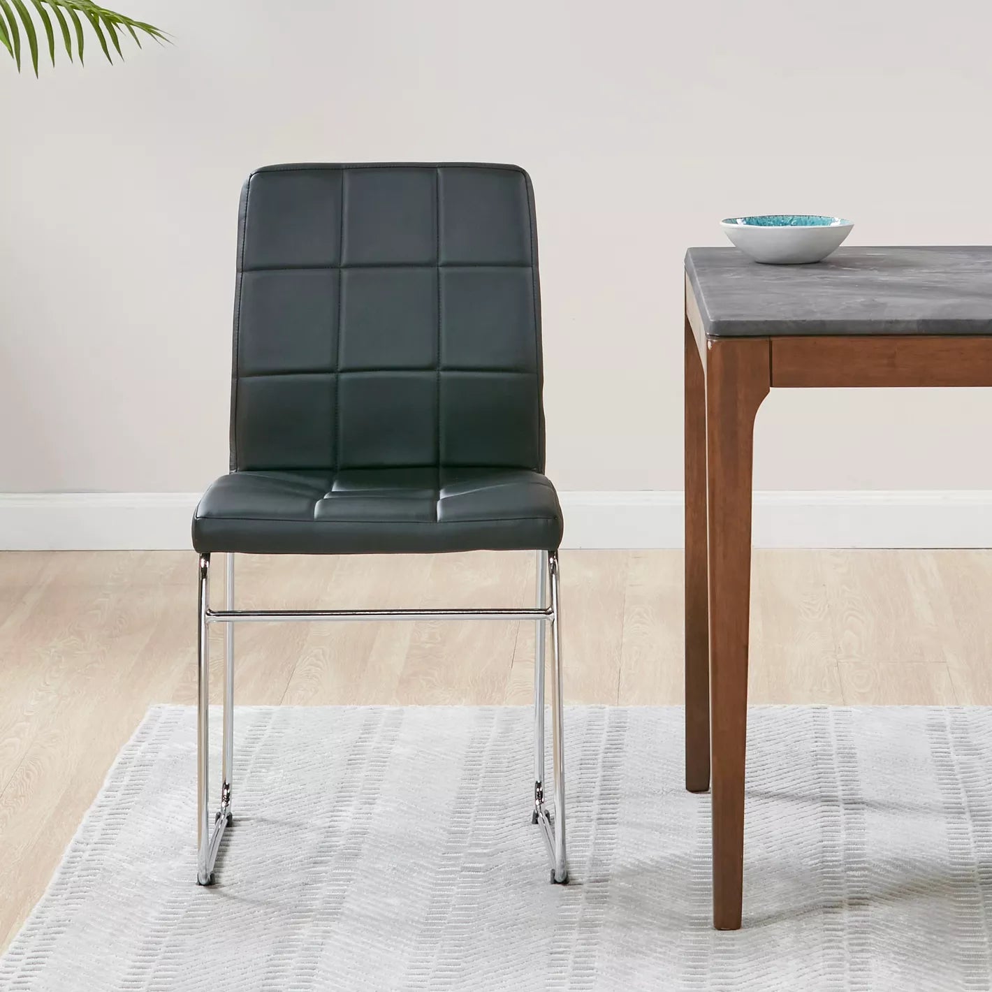 Leather Dining Chair With Metal Legs For Dining Room - Black - COOLBABY