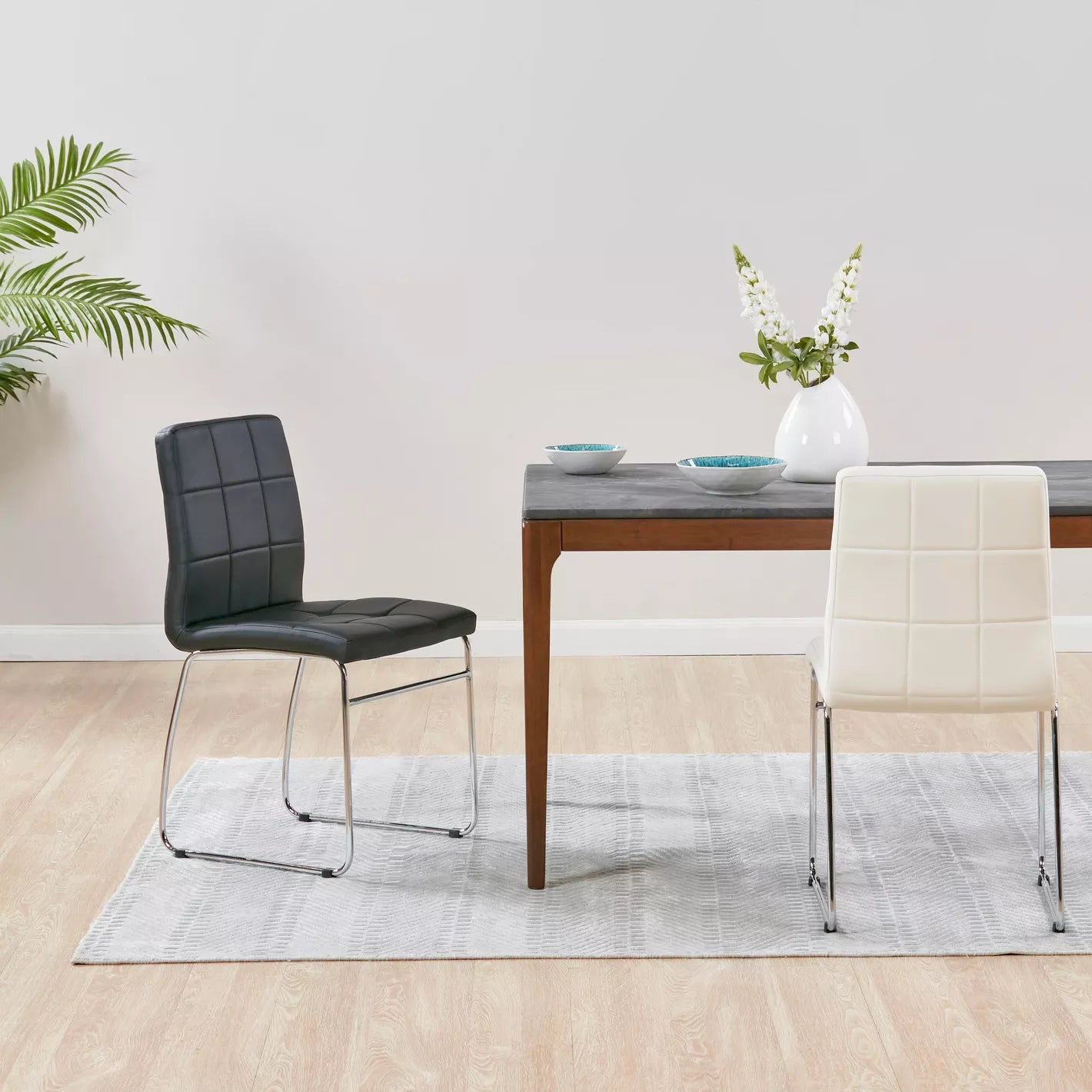 Leather Dining Chair With Metal Legs For Dining Room - Black - COOLBABY