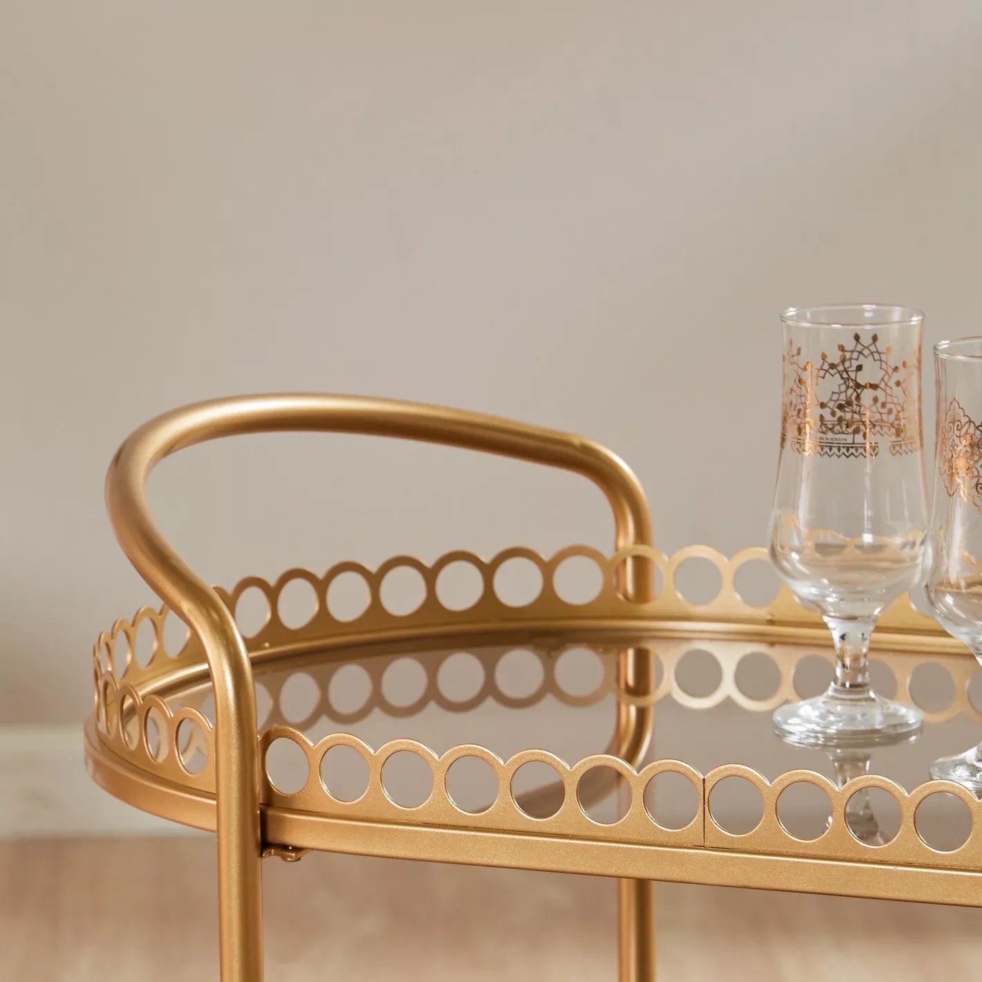Modern Serving Trolley For Storage With Three Oval Shelves And Lockable Wheels - COOLBABY