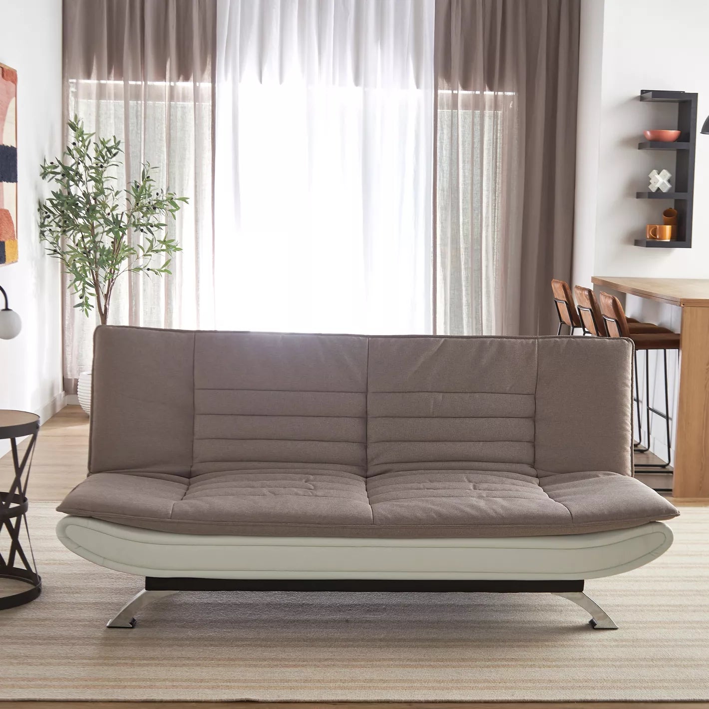 3-Seater Fabric Sofa Bed, Modern Armless Sofa Bed With Metal Legs - COOLBABY