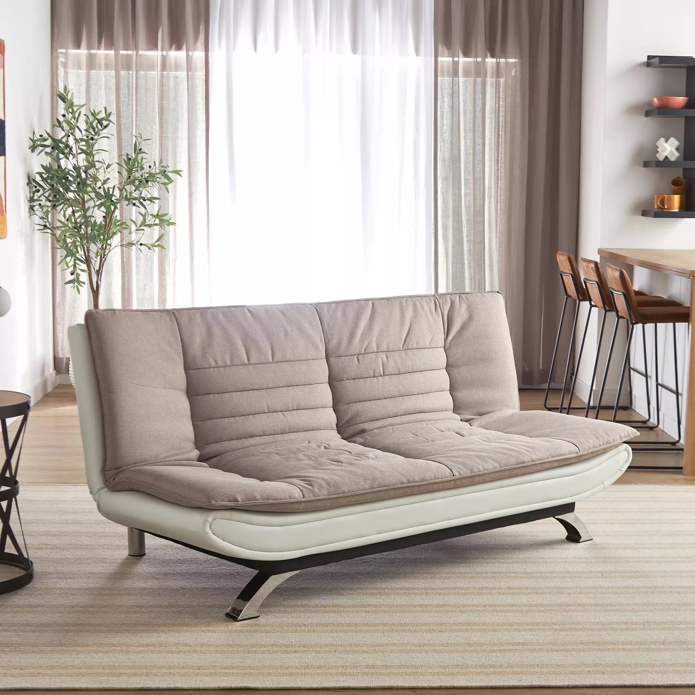 3-Seater Fabric Sofa Bed, Modern Armless Sofa Bed With Metal Legs - COOLBABY