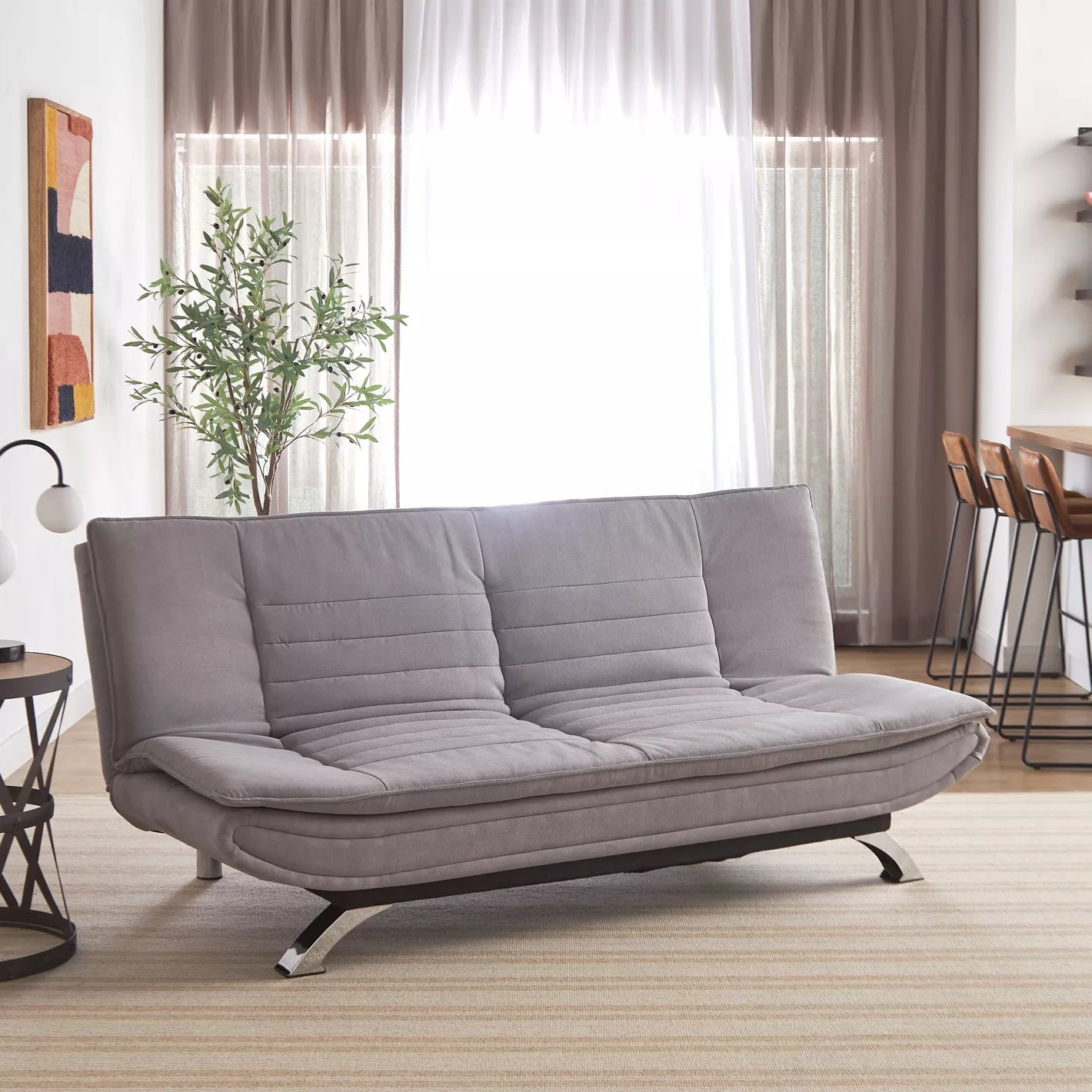 3-Seater Fabric Sofa Bed, Modern Armless Sofa Bed With Metal Legs - COOLBABY