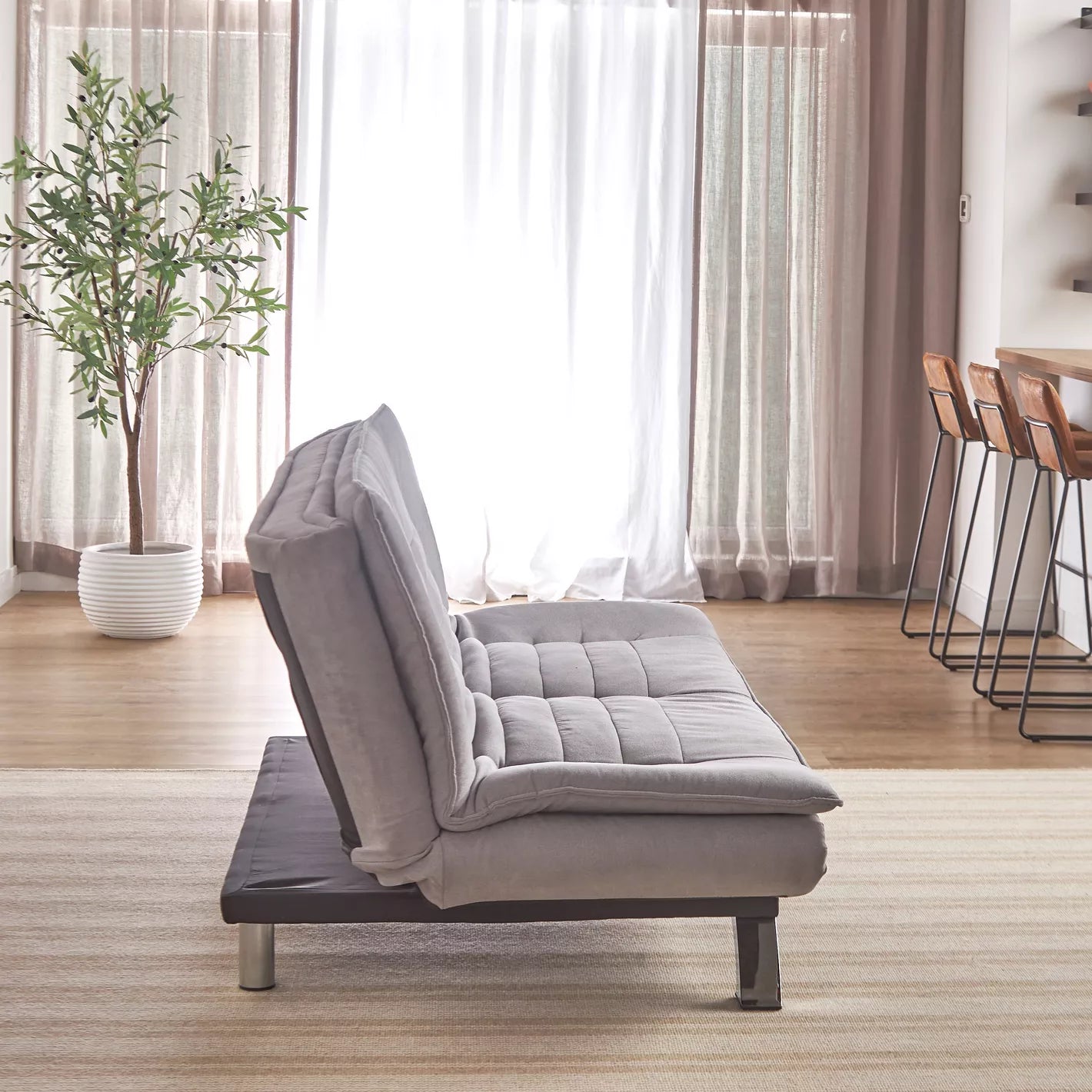 3-Seater Fabric Sofa Bed, Modern Armless Sofa Bed With Metal Legs - COOLBABY