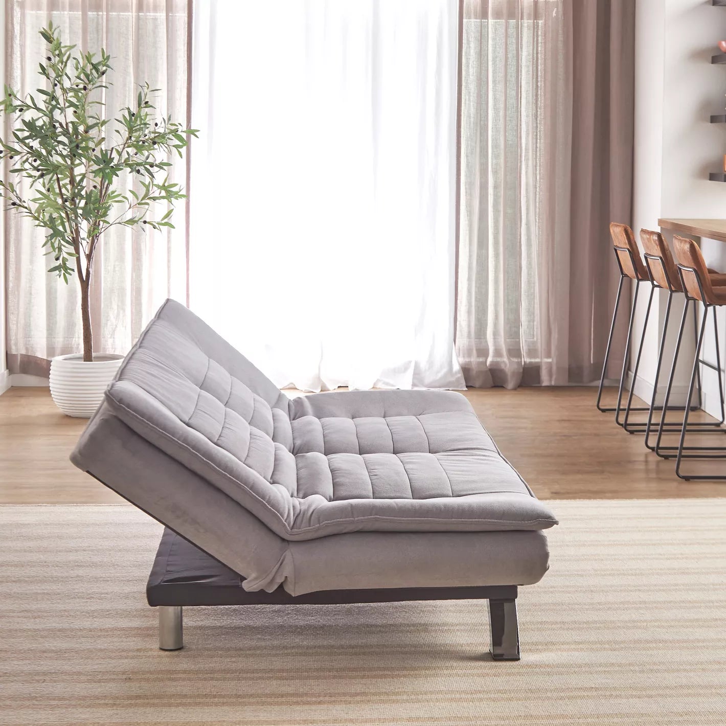 3-Seater Fabric Sofa Bed, Modern Armless Sofa Bed With Metal Legs - COOLBABY