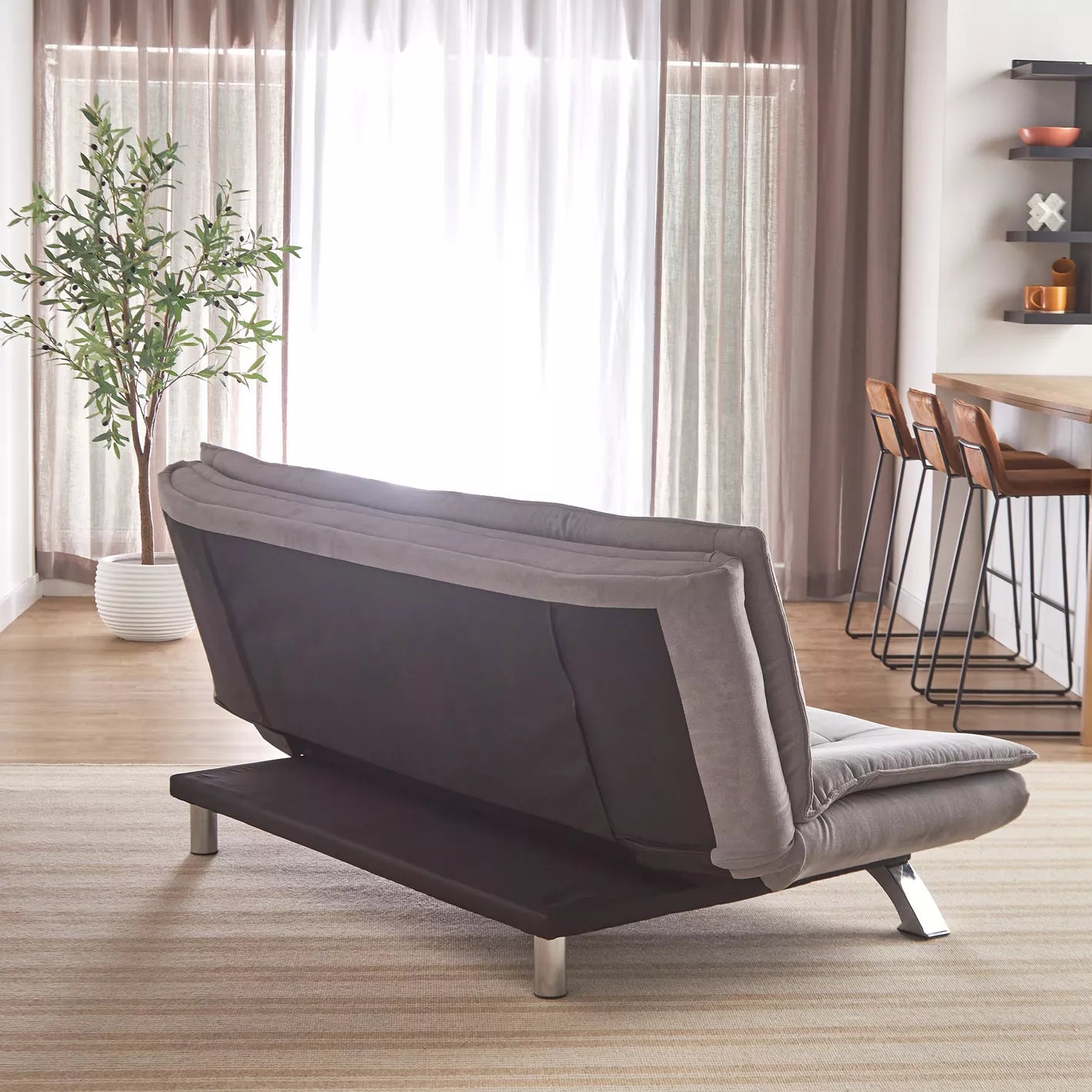 3-Seater Fabric Sofa Bed, Modern Armless Sofa Bed With Metal Legs - COOLBABY