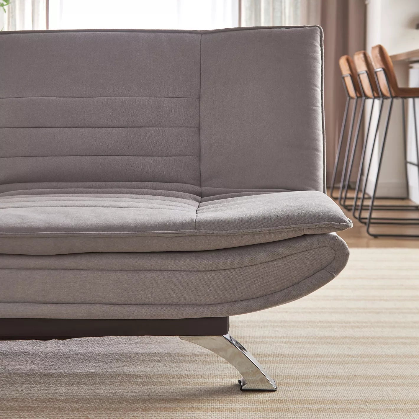 3-Seater Fabric Sofa Bed, Modern Armless Sofa Bed With Metal Legs - COOLBABY