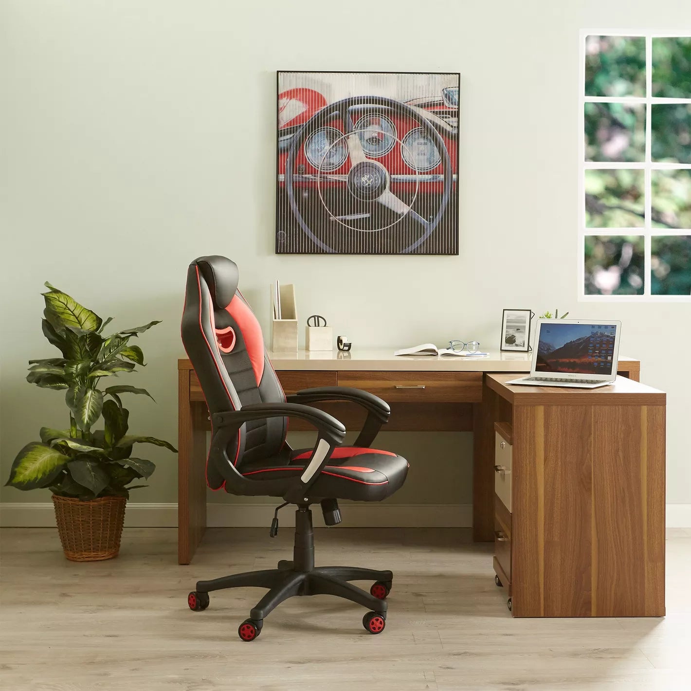 Gaming Chair, Semi-Ergonomic Office/Gaming Chair With Curved Arms And Easy Mobility - Red/Black - COOLBABY