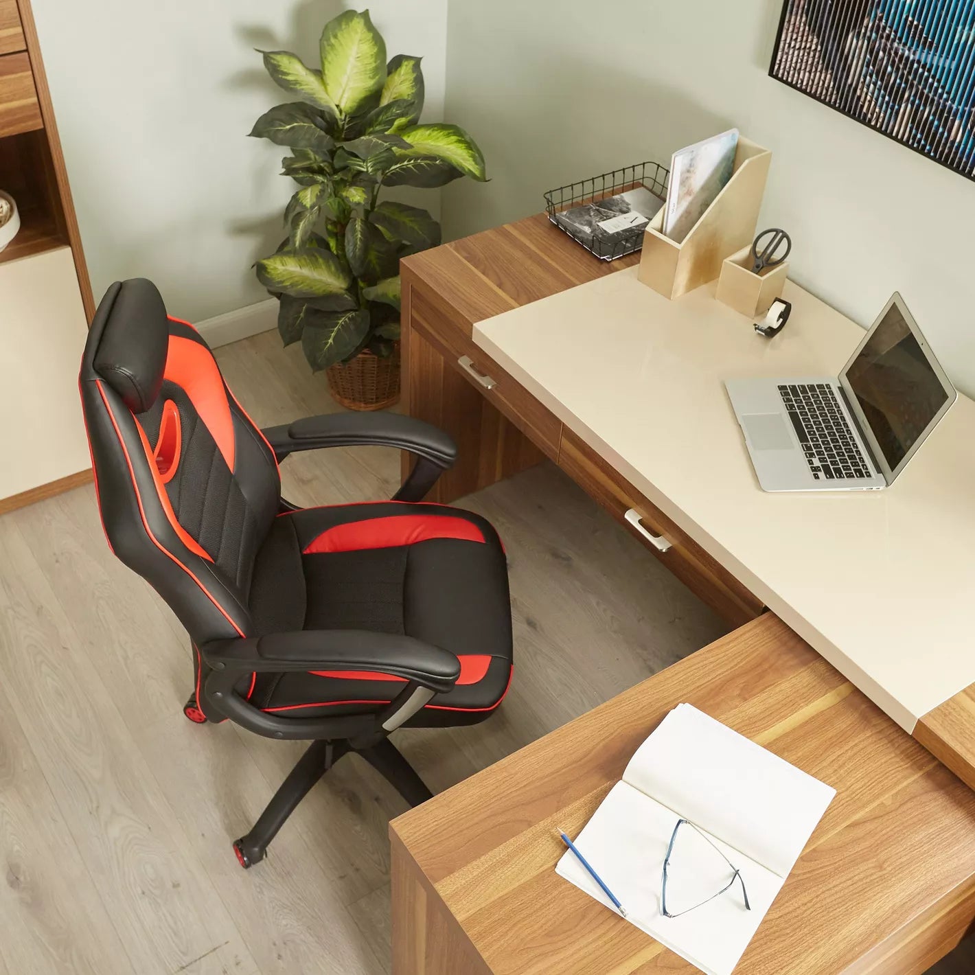 Gaming Chair, Semi-Ergonomic Office/Gaming Chair With Curved Arms And Easy Mobility - Red/Black - COOLBABY
