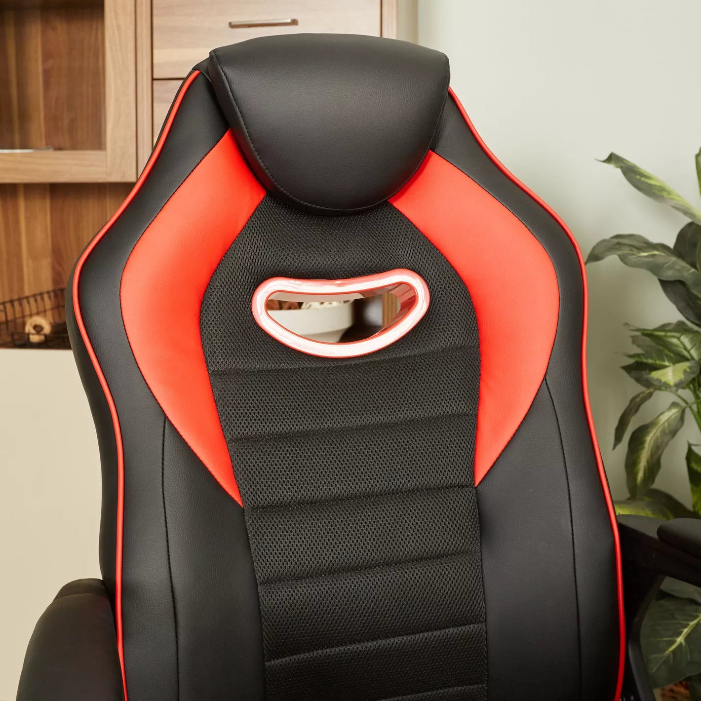 Gaming Chair, Semi-Ergonomic Office/Gaming Chair With Curved Arms And Easy Mobility - Red/Black - COOLBABY