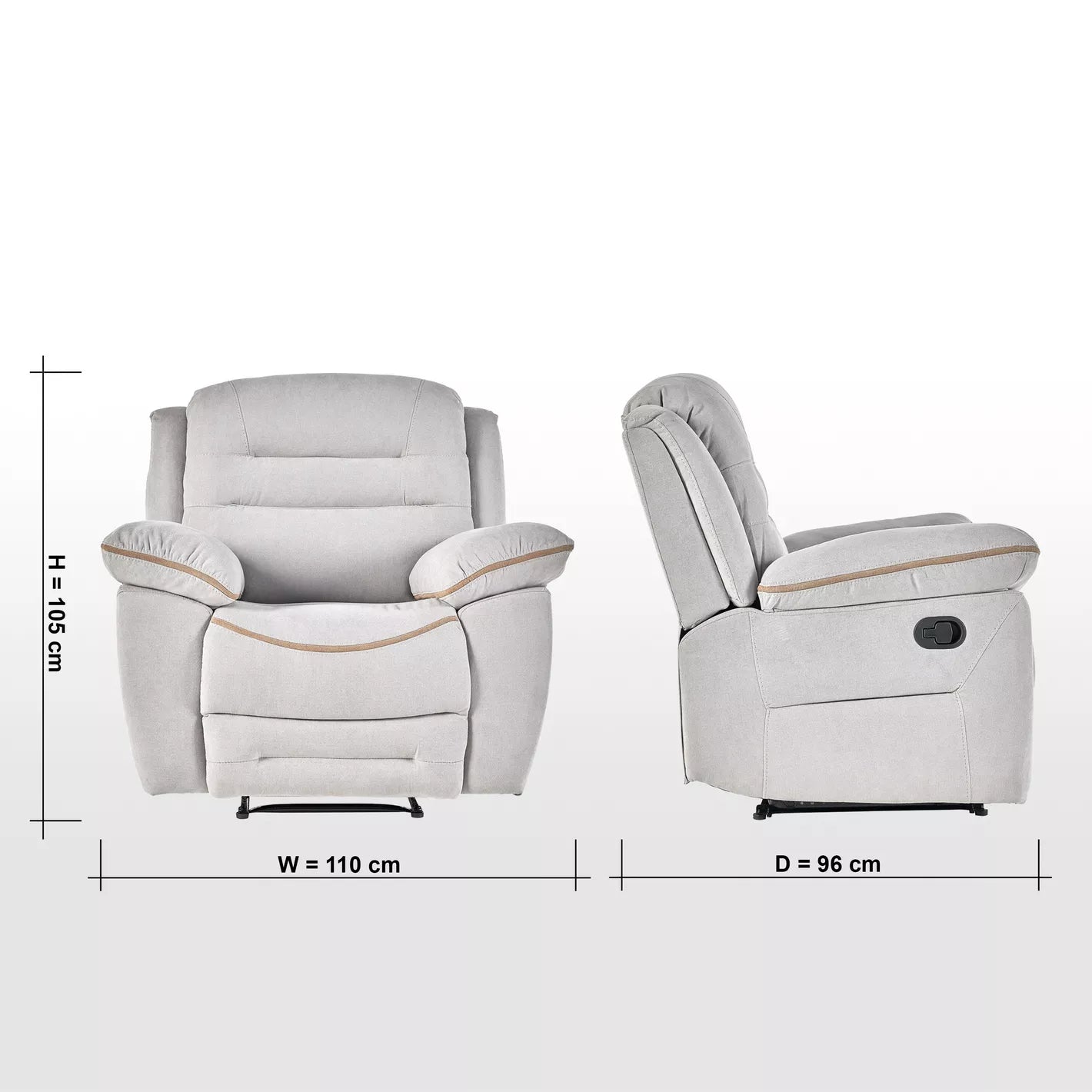 Fabric Recliner, Soft Fabric For A Luxurious Feel 96 x 110 x 105 CM - COOLBABY