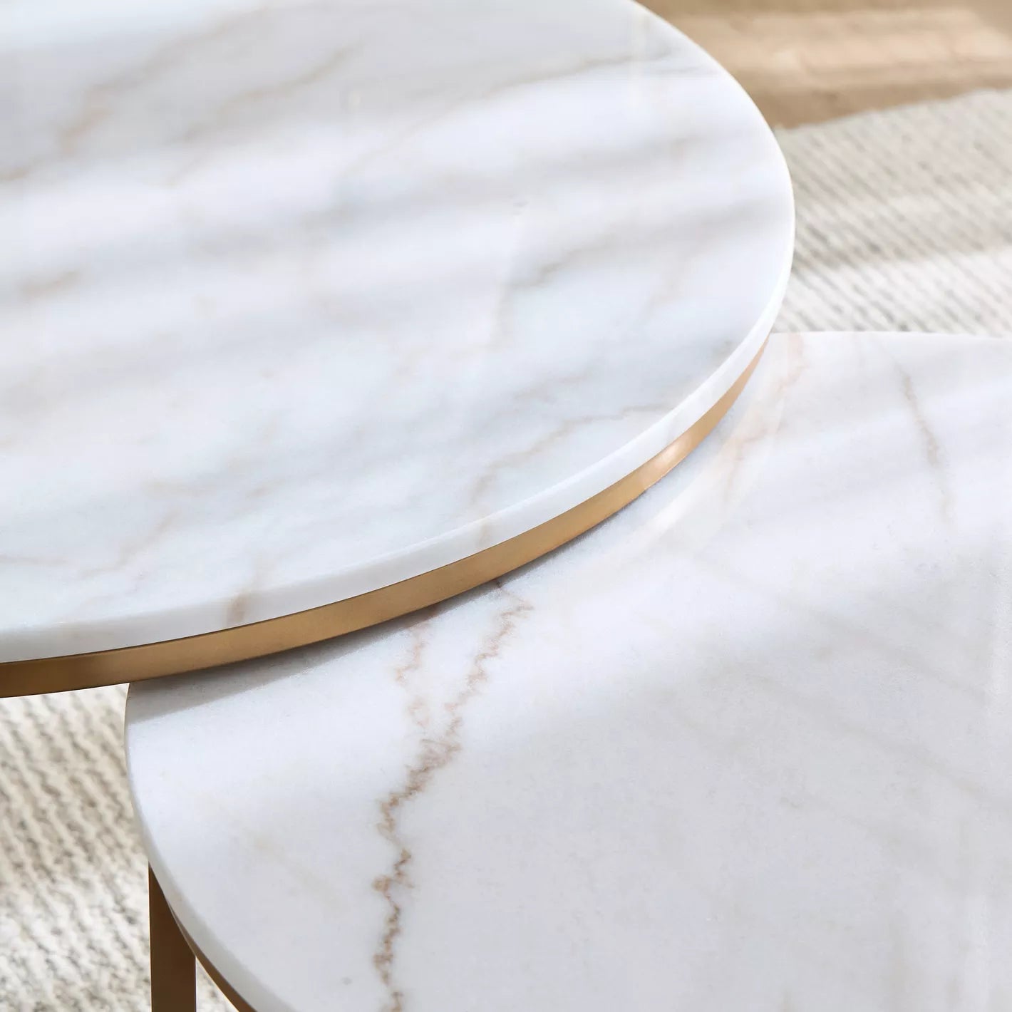 2-Piece Marble Top Coffee Table Set - White/Gold - COOLBABY