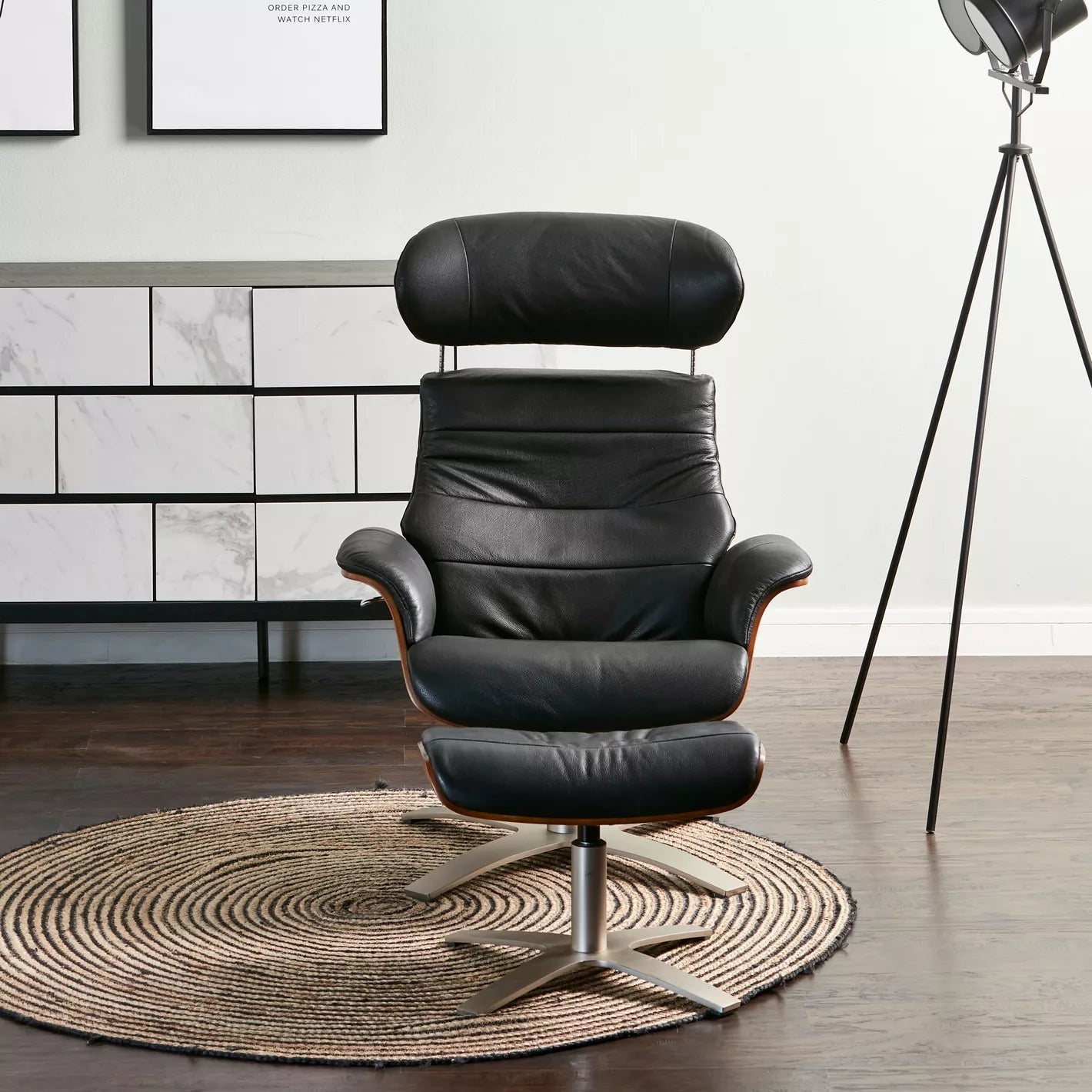 Leather Armchair With Stool, Luxurious Armchair And Footstool , Flair Arms, Fixed Seat And Back Cushions For Modern Office And Home - COOLBABY