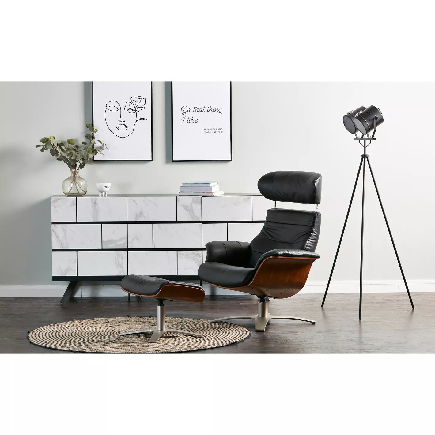 Leather Armchair With Stool, Luxurious Armchair And Footstool , Flair Arms, Fixed Seat And Back Cushions For Modern Office And Home - COOLBABY