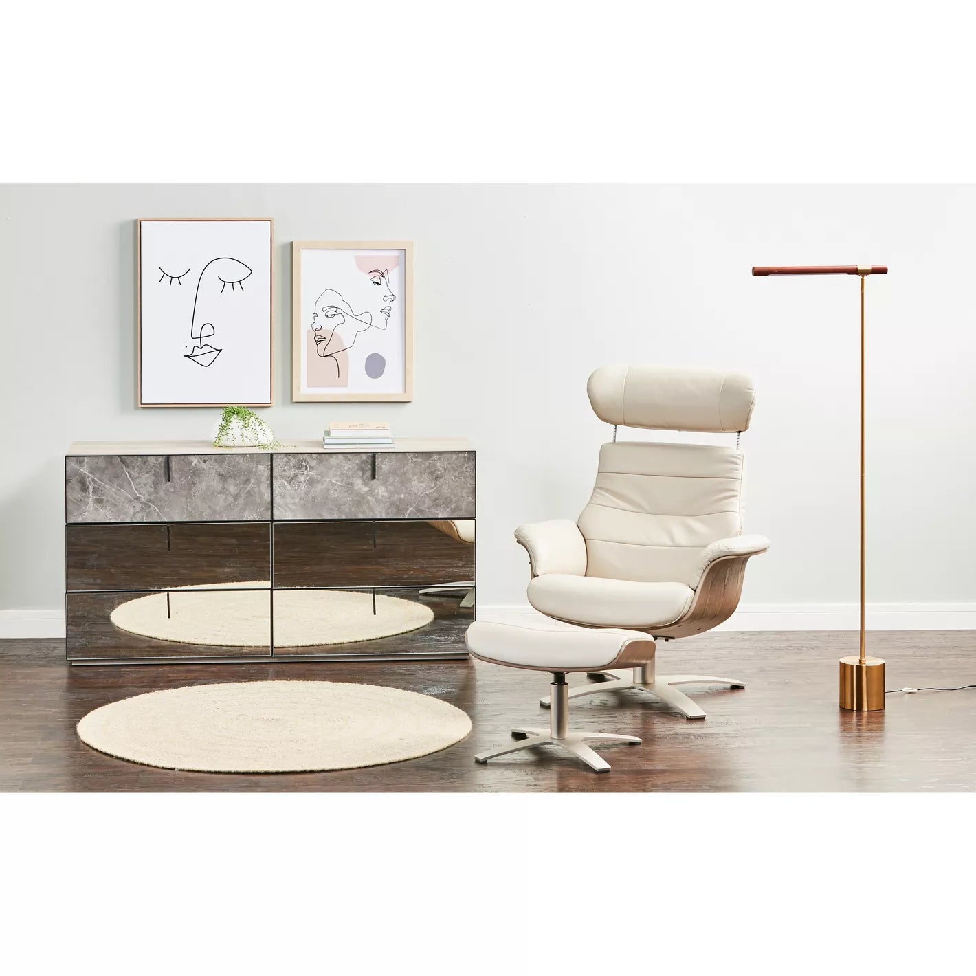 Leather Armchair With Stool, Luxurious Armchair And Footstool , Flair Arms, Fixed Seat And Back Cushions For Modern Office And Home - COOLBABY