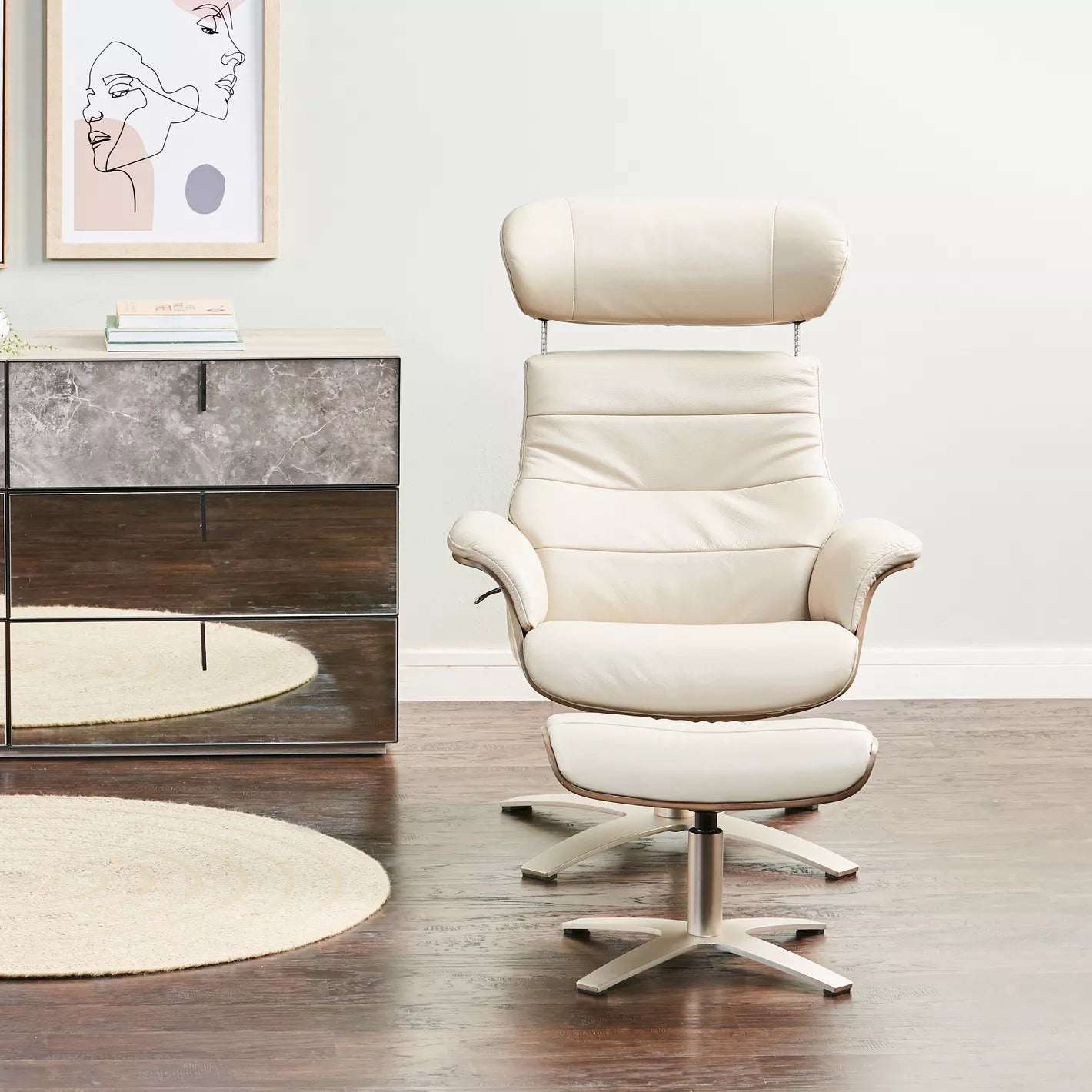 Leather Armchair With Stool, Luxurious Armchair And Footstool , Flair Arms, Fixed Seat And Back Cushions For Modern Office And Home - COOLBABY