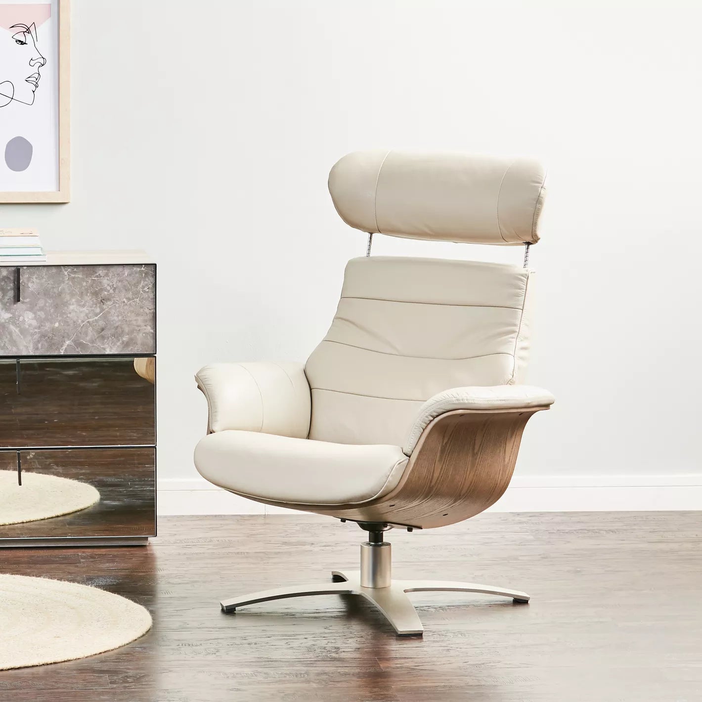 Leather Armchair With Stool, Luxurious Armchair And Footstool , Flair Arms, Fixed Seat And Back Cushions For Modern Office And Home - COOLBABY