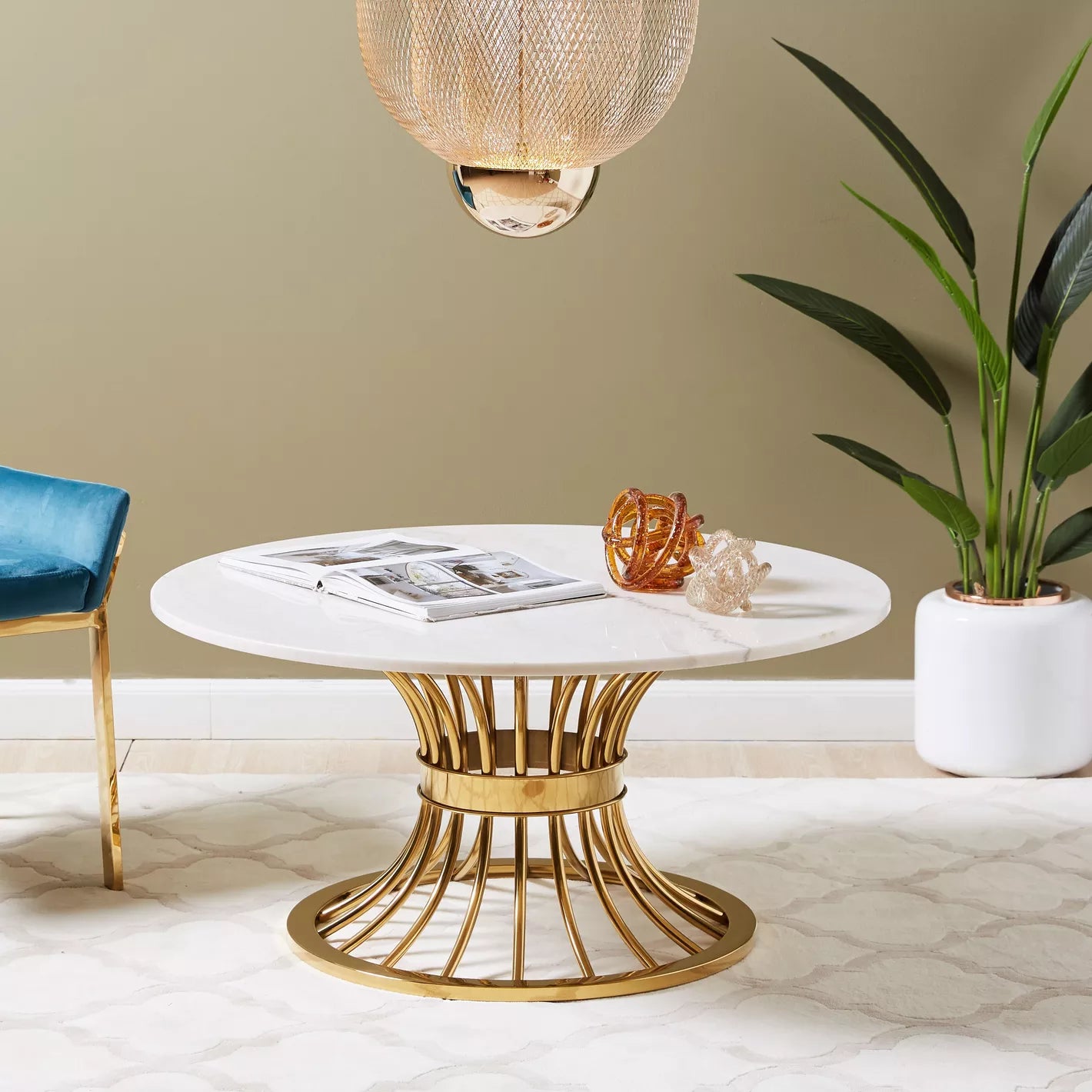 Modern Marble Top Coffee Table With Stainless Steel Legs - Round design - COOLBABY