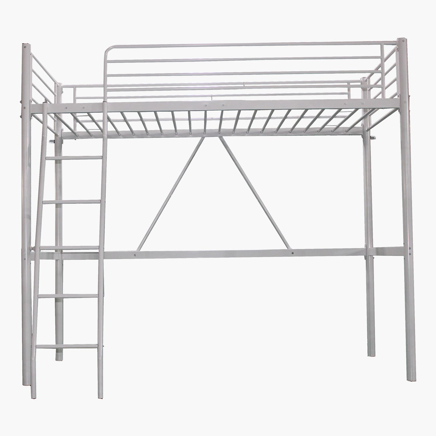 Metal Single Loft Bed 90x200 cm – Modern Space Saving Loft Bed with Reversible Ladder