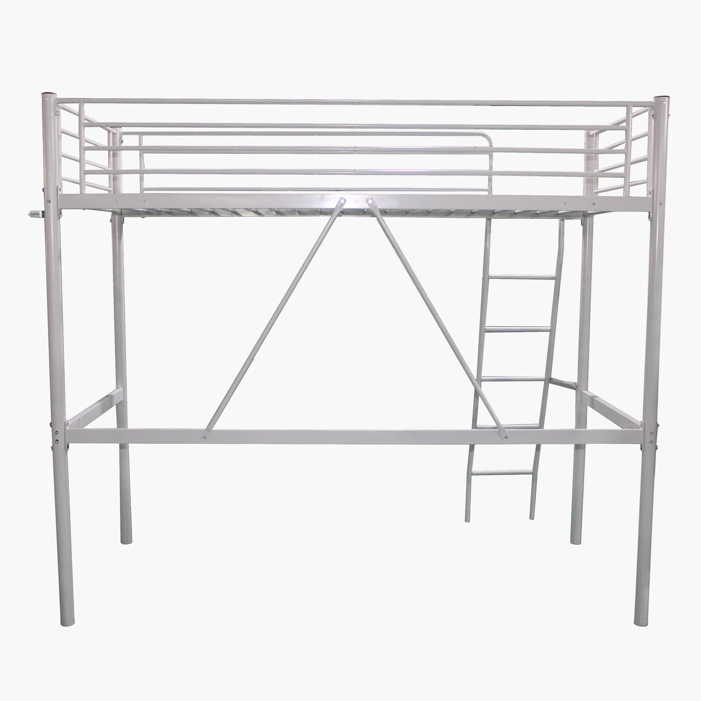 Metal Single Loft Bed 90x200 cm – Modern Space Saving Loft Bed with Reversible Ladder