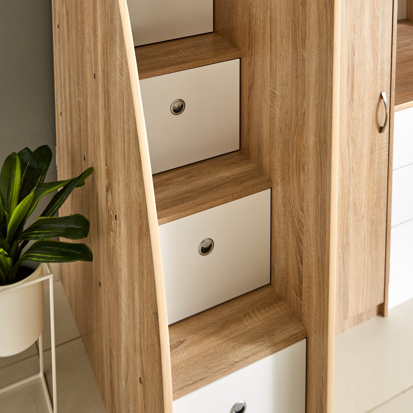 Single Loft Bed with Storage & Study Desk 90x190 cm – Space Saving Loft Bed with 7 Drawers