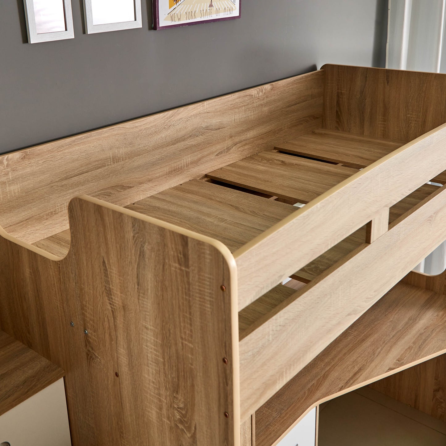 Single Loft Bed with Storage & Study Desk 90x190 cm – Space Saving Loft Bed with 7 Drawers