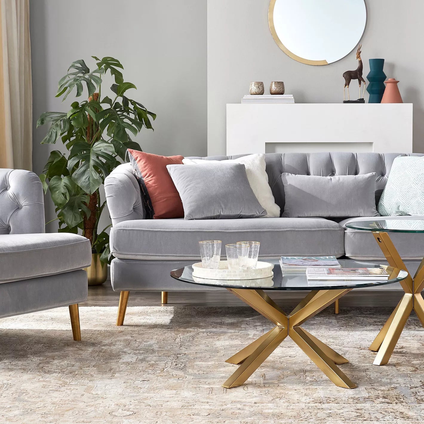Glass Top Coffee Table, Elevate Style For Modern Home 90 x 90 x 40 CM - Gold - COOLBABY