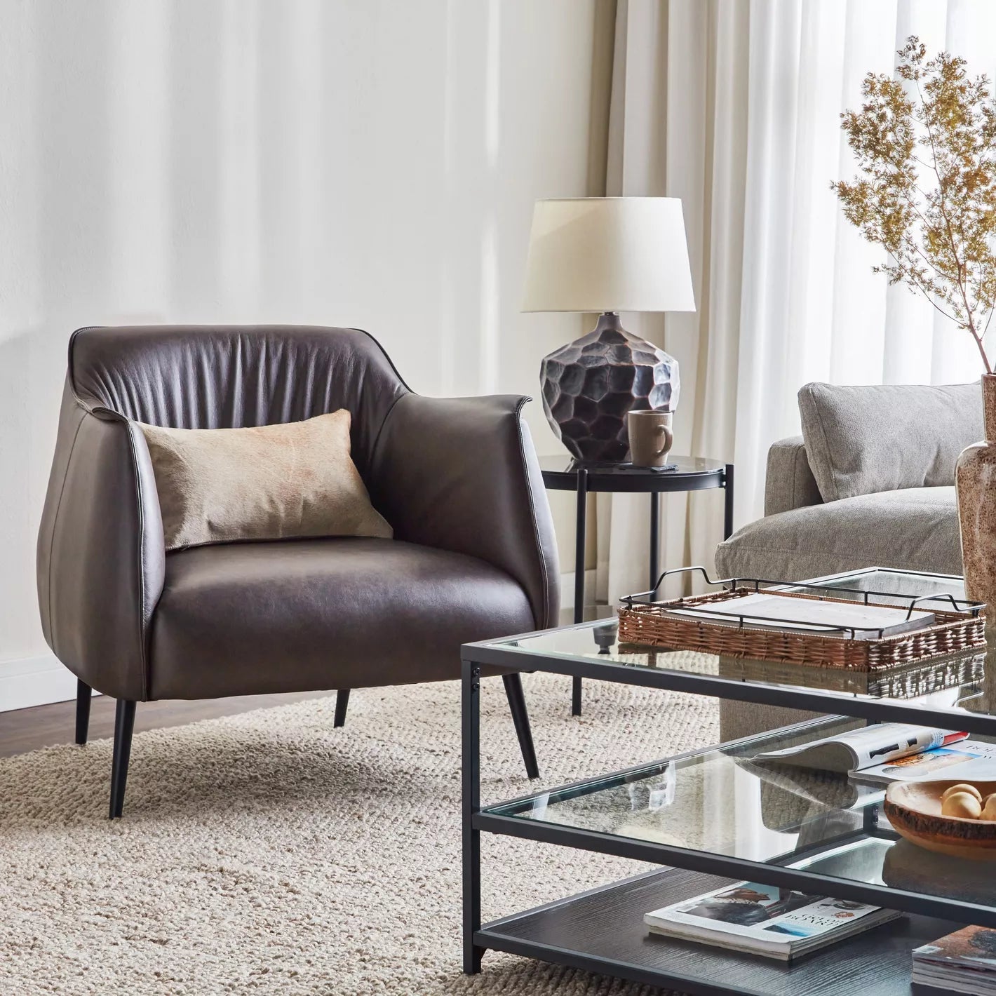 Leather Armchair, Stylish Urban Loft Armchair For Modern Home - Dark Brown - COOLBABY