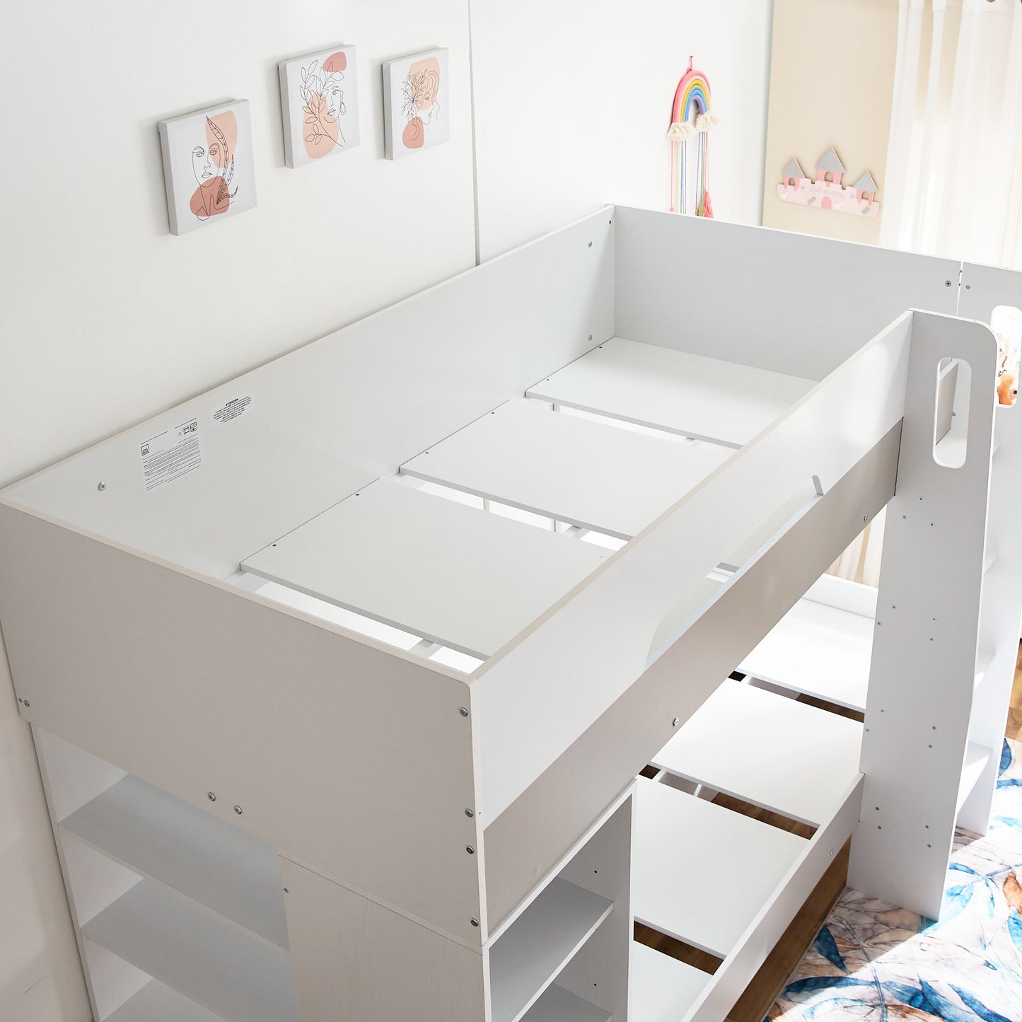 Bunk Bed with Storage 90x190 cm | Modern Wooden Bunk Bed with Shelves