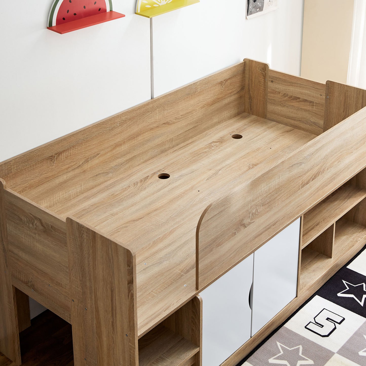 Cabin Bed with 2 Doors & Shelves 90x190 cm – Modern Space Saving Engineered Wood Single Bed