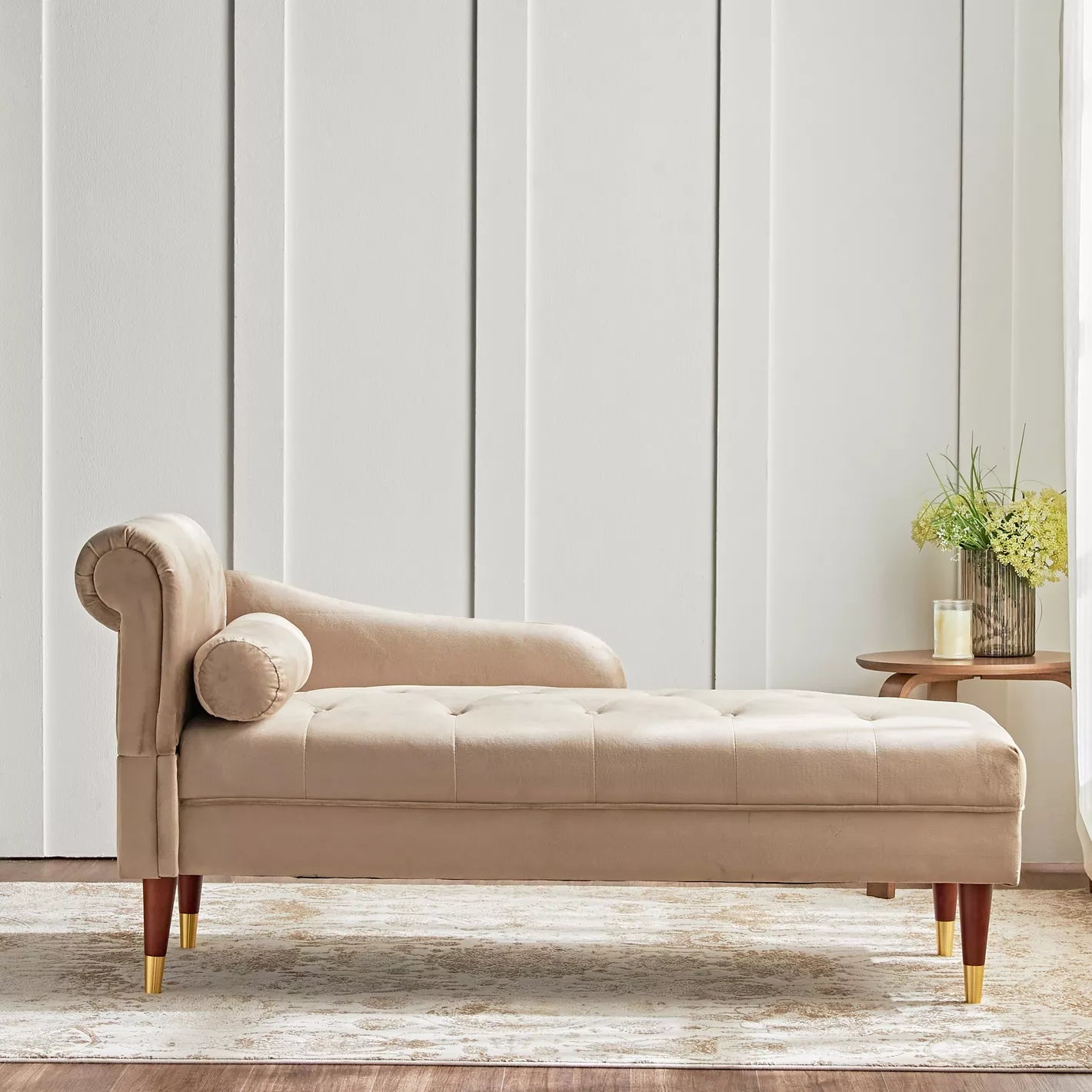 Chaise with Luxurious Velvet Upholstery 60 x 150 x 75 CM - Taupe - COOLBABY