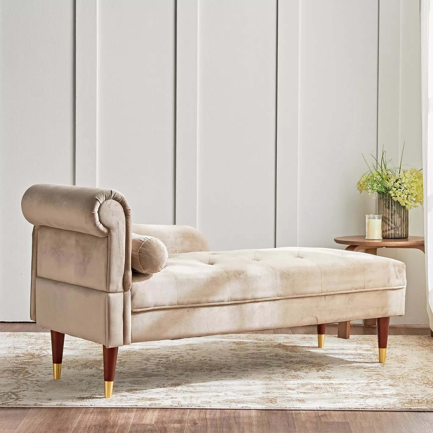 Chaise with Luxurious Velvet Upholstery 60 x 150 x 75 CM - Taupe - COOLBABY