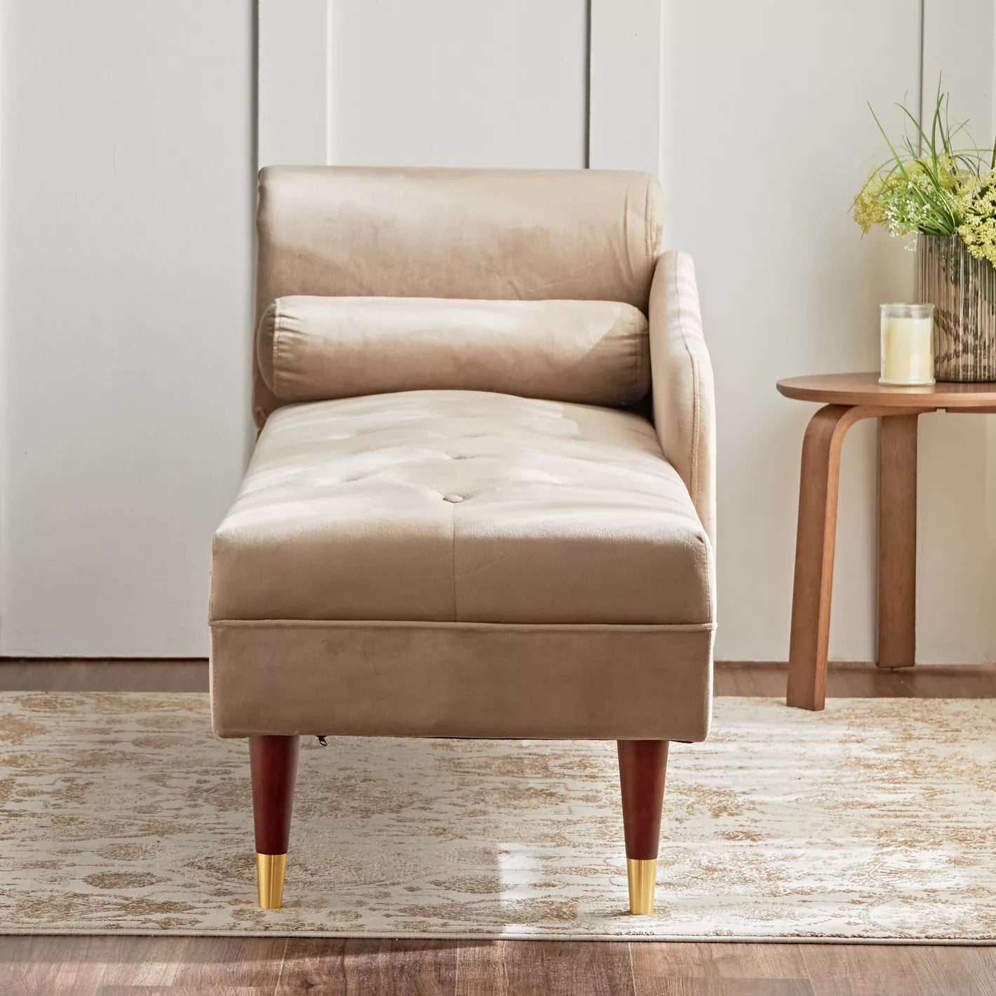 Chaise with Luxurious Velvet Upholstery 60 x 150 x 75 CM - Taupe - COOLBABY