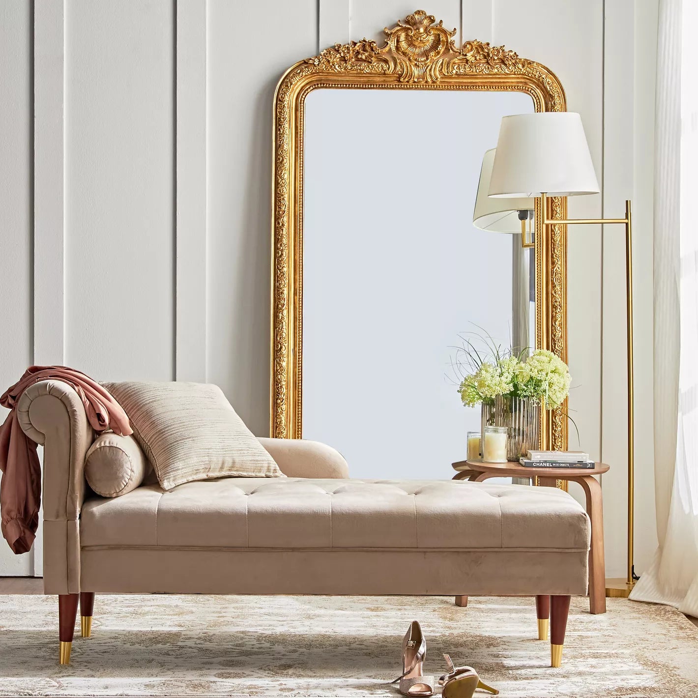 Chaise with Luxurious Velvet Upholstery 60 x 150 x 75 CM - Taupe - COOLBABY