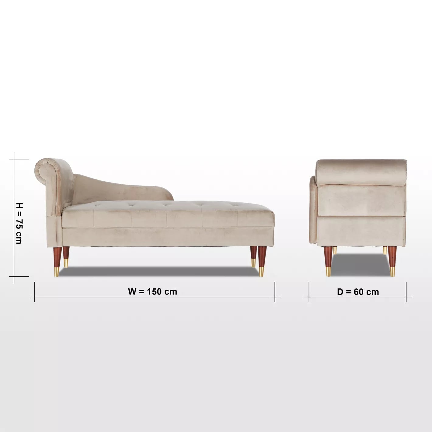 Chaise with Luxurious Velvet Upholstery 60 x 150 x 75 CM - Taupe - COOLBABY