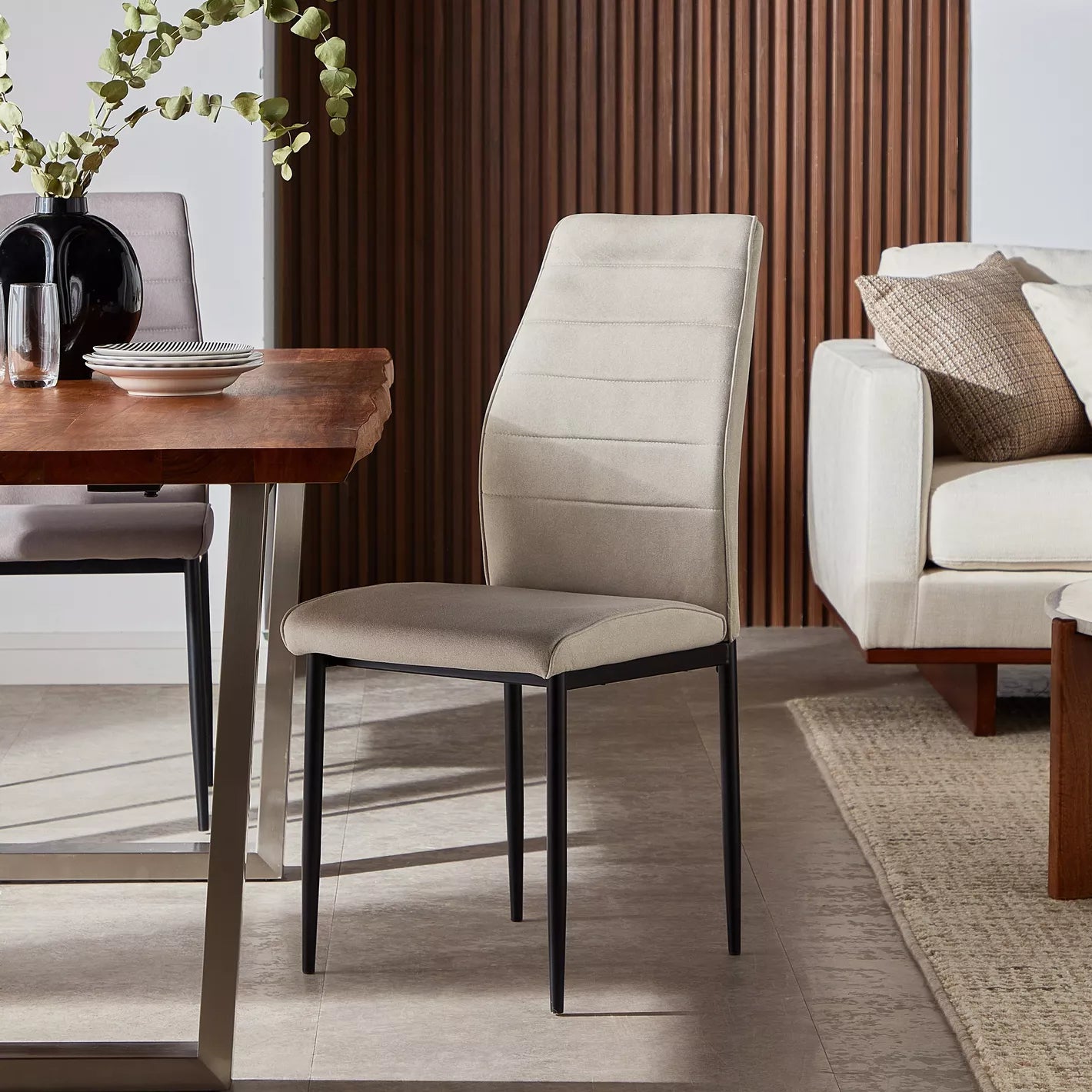 Modern Fabric Dining Chair, Metal Legs With Chrome Finish - COOLBABY