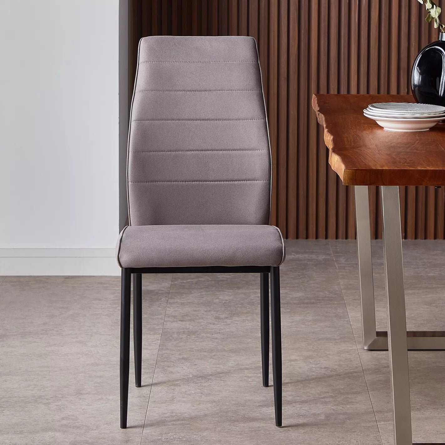 Modern Fabric Dining Chair, Metal Legs With Chrome Finish - COOLBABY
