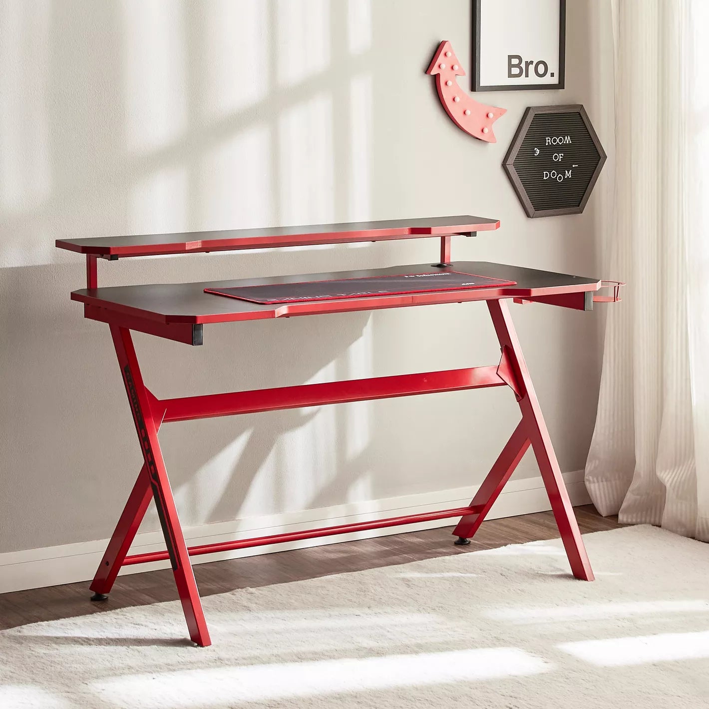 Gaming Desk, Engineered Wood With Cable Management, Raised Shelf, And Stylish Design - Study Desk - COOLBABY