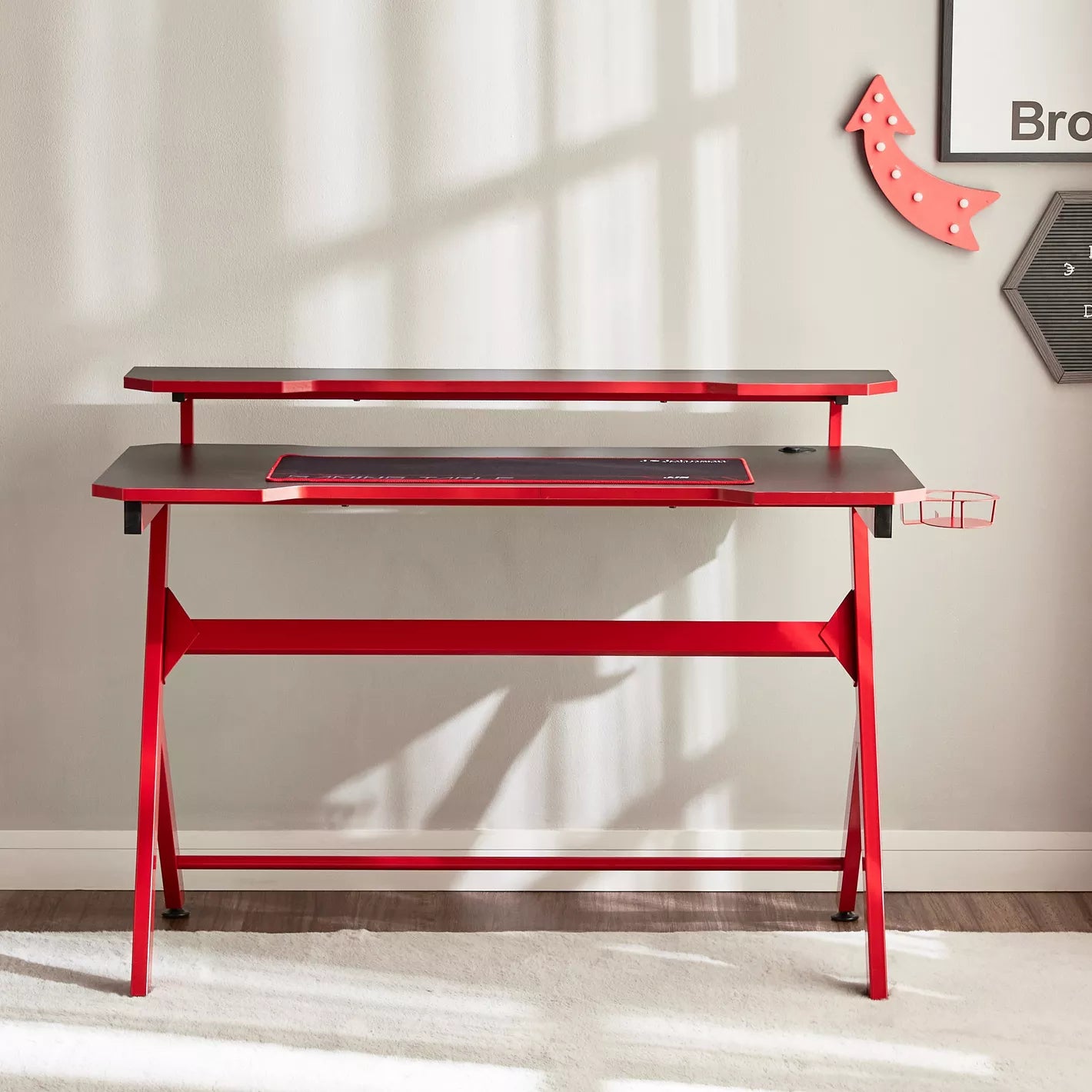 Gaming Desk, Engineered Wood With Cable Management, Raised Shelf, And Stylish Design - Study Desk - COOLBABY