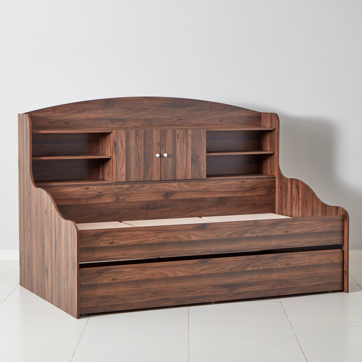 Single Cabin Bed with Pull-Out Trundle Bed 90x190 cm – Space Saving Engineered Wood Guest Bed