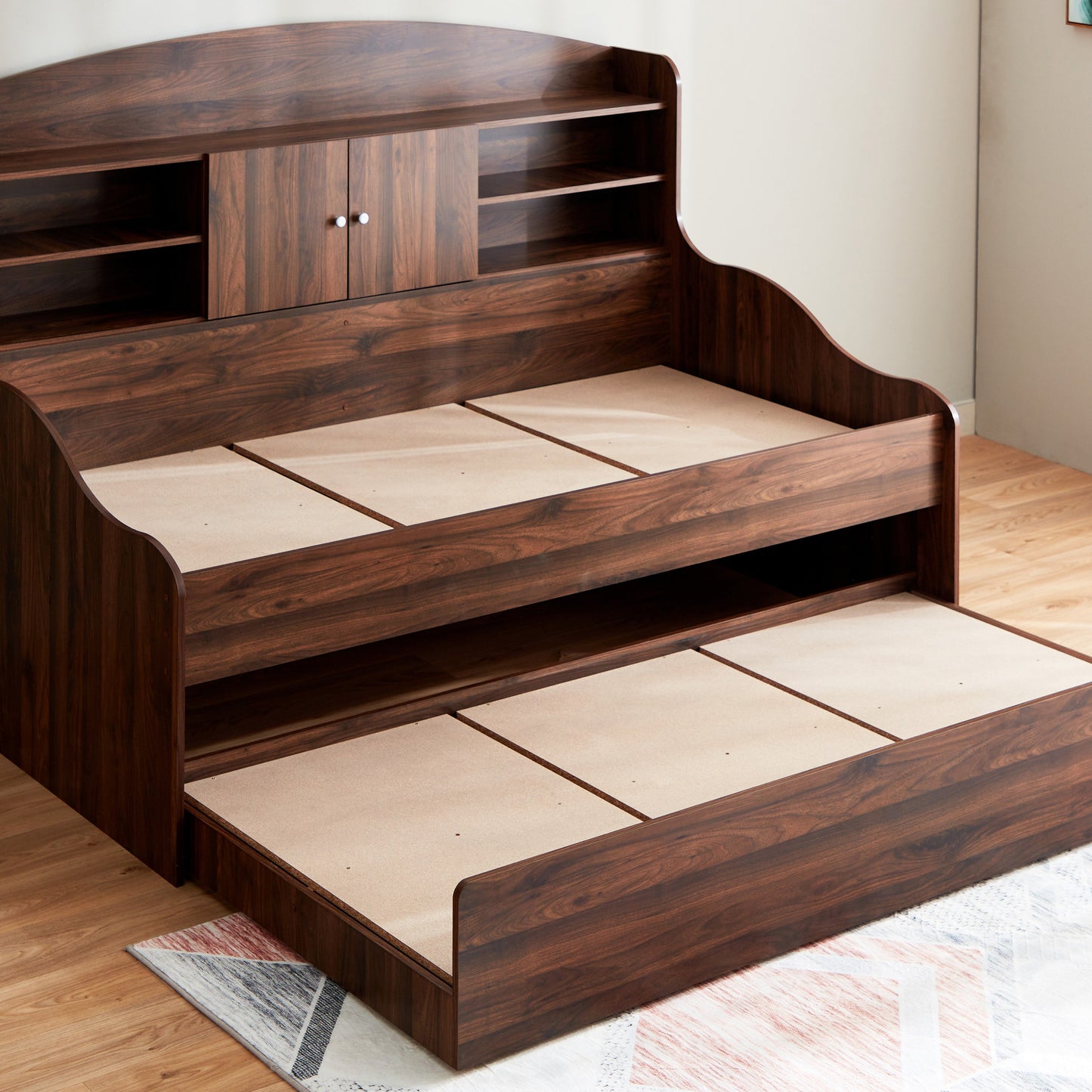 Single Cabin Bed with Pull-Out Trundle Bed 90x190 cm – Space Saving Engineered Wood Guest Bed