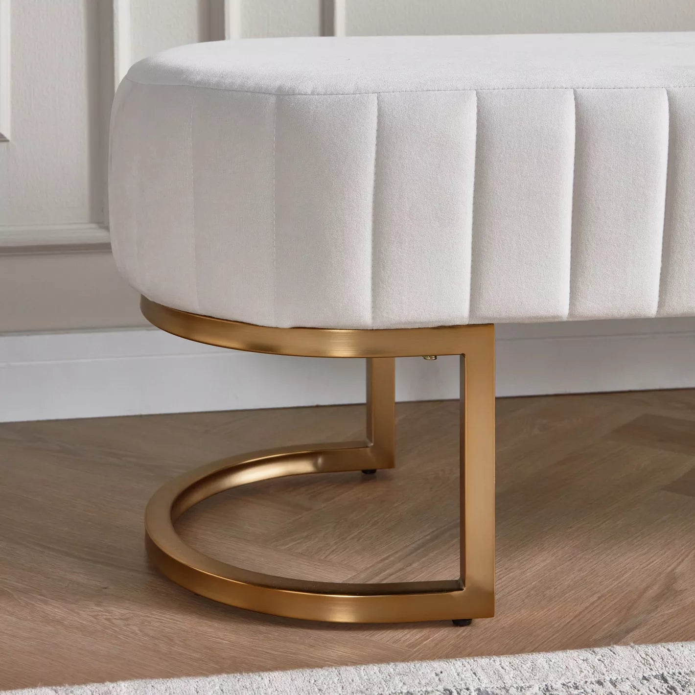 Modern Luxe Fabric Bench For Living Room And Bedroom - Cream/Gold - COOLBABY