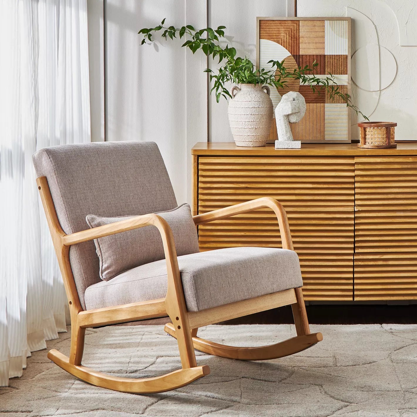 Fabric Rocking Armchair 84 x 65 x 85 cm - Beige - COOLBABY