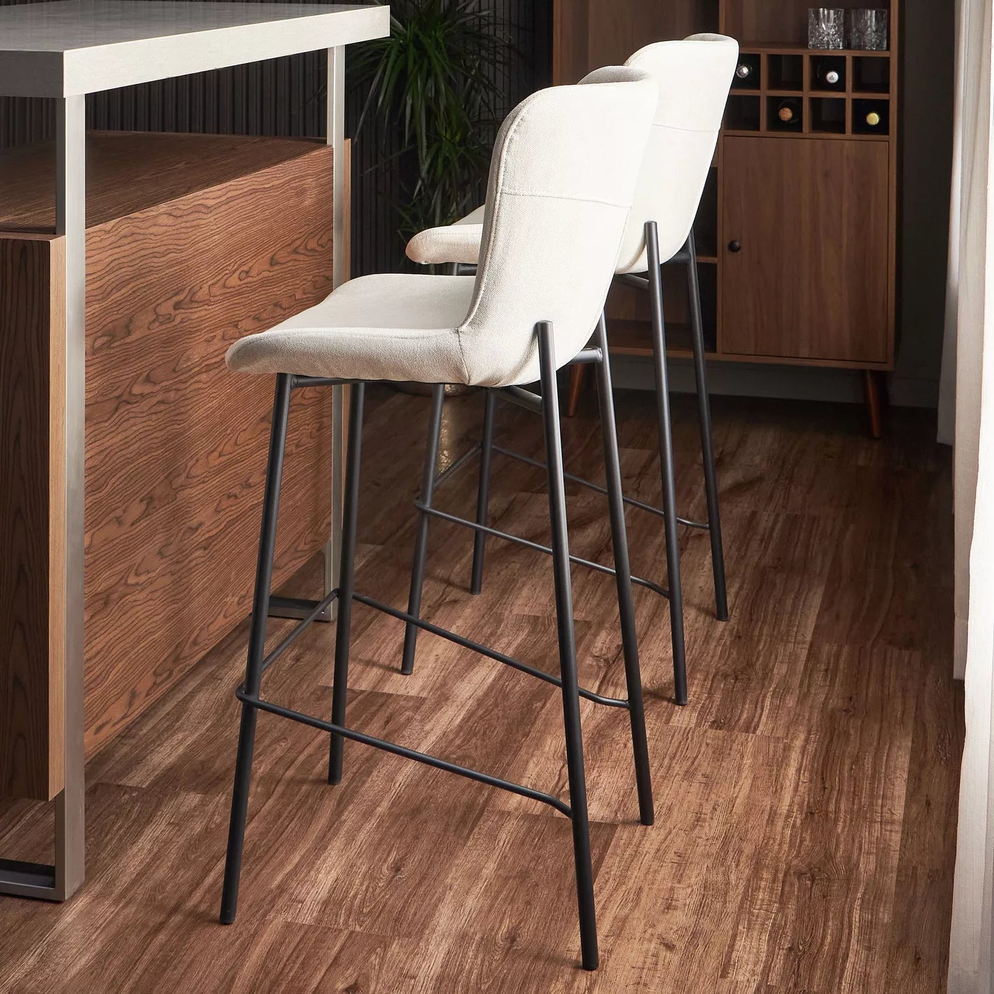 Fabric Bar Chair, Home Chair With Metal Legs - Black/Beige - COOLBABY