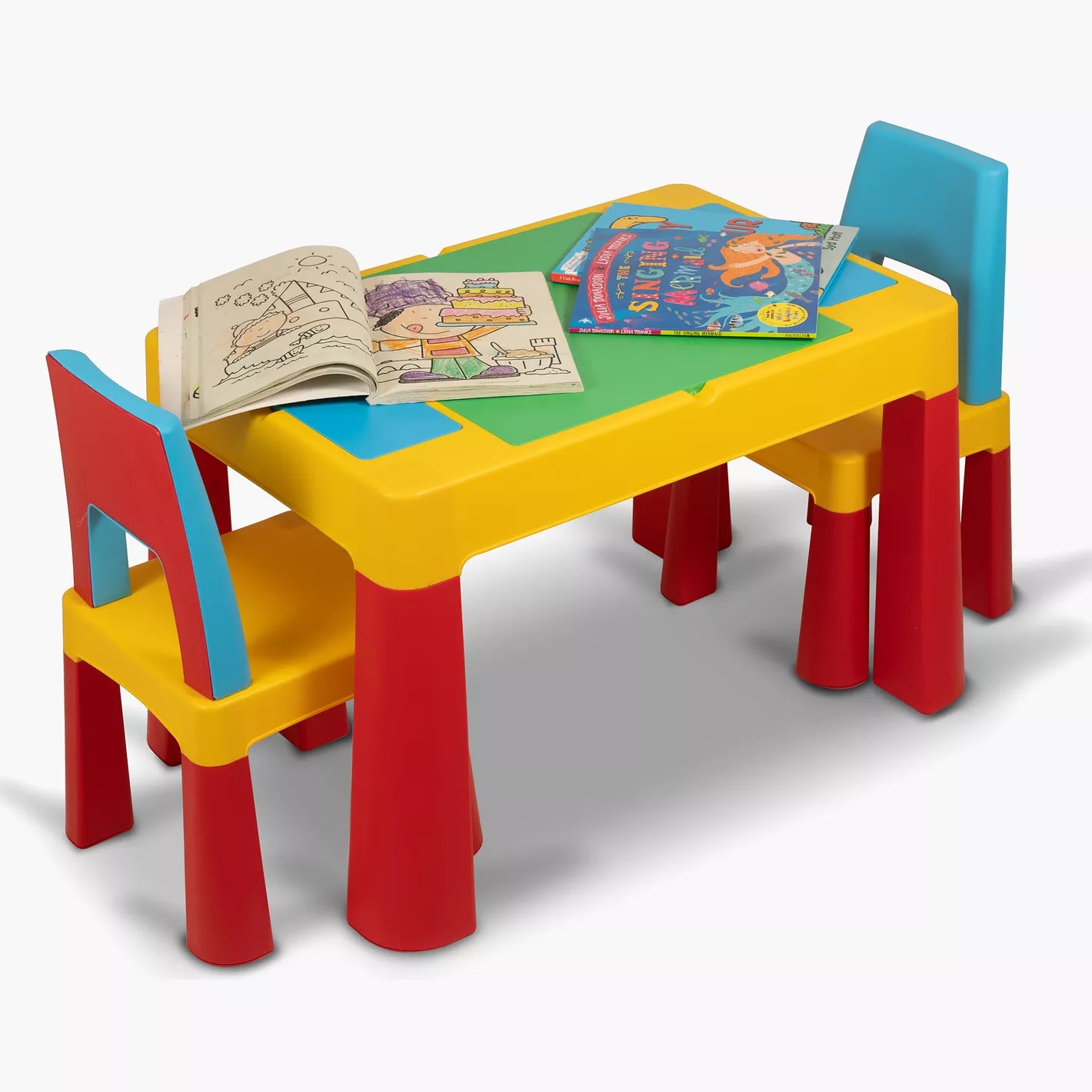 Home Canvas Mira 2-in-1 Kids' 2-Seater Building Block Study Table and Chairs Set - COOLBABY